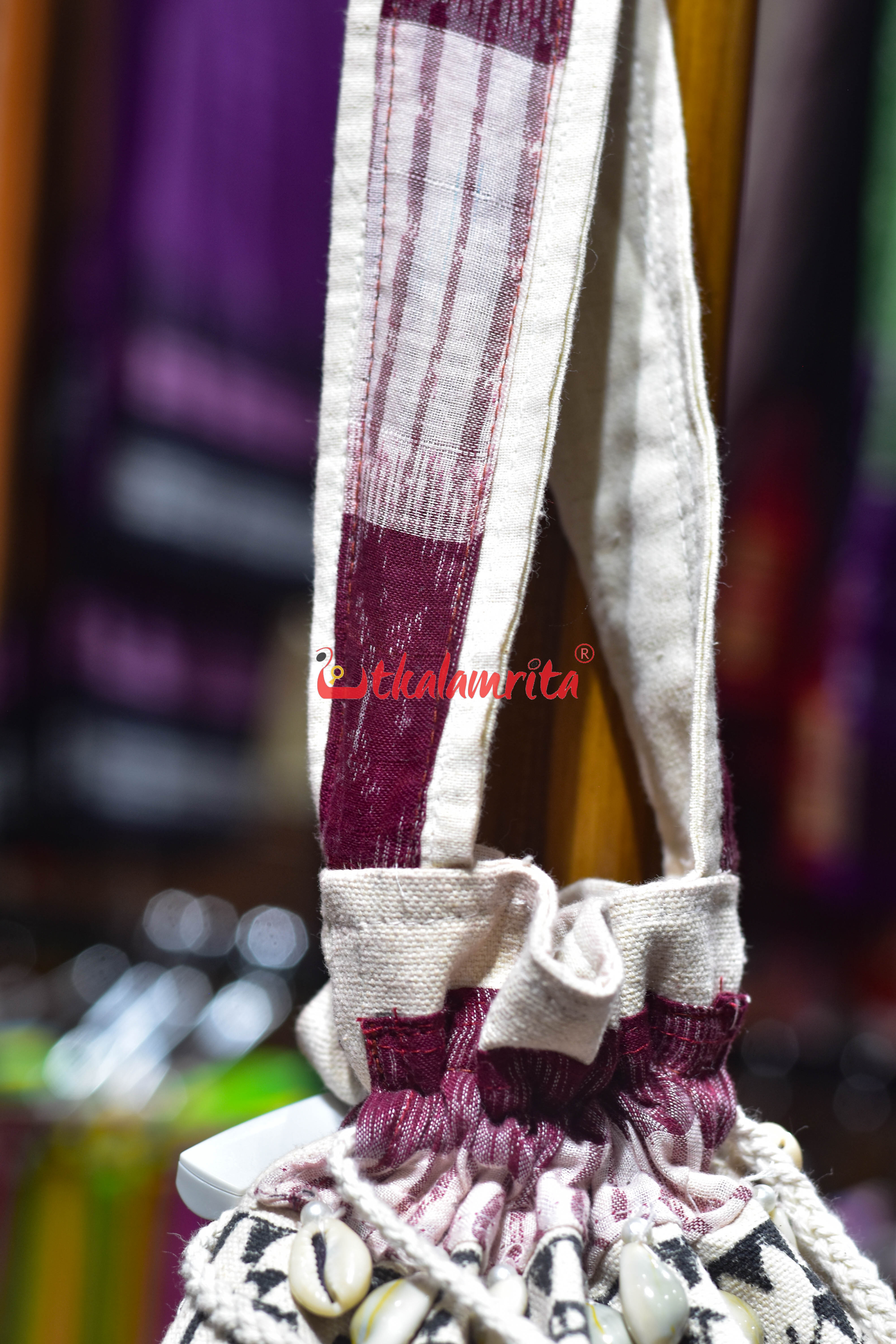 Maroon White Stripes with Tribals Potli Bag