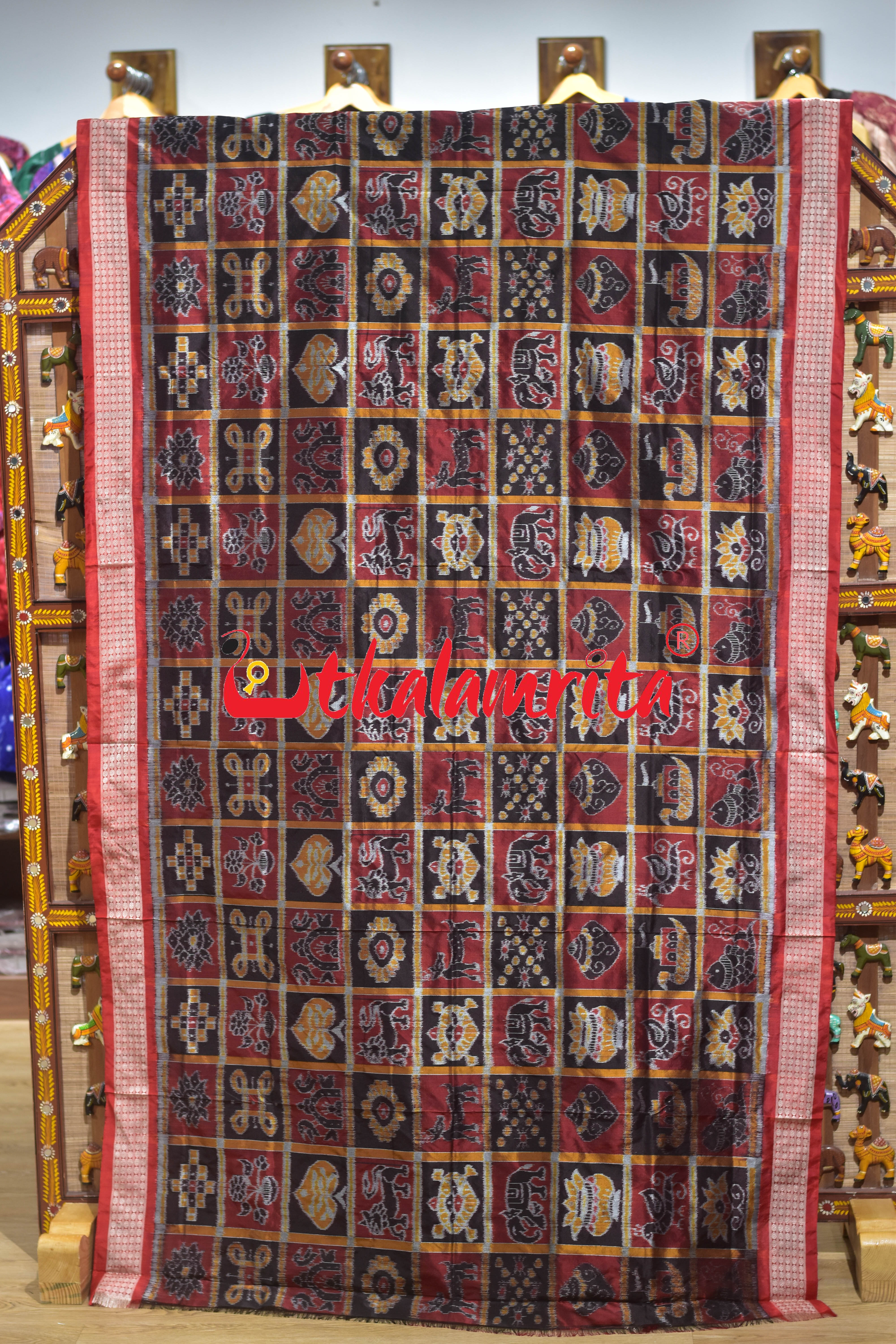 Coffee Maroon Red Dhadi Nabakothi Silk Saree