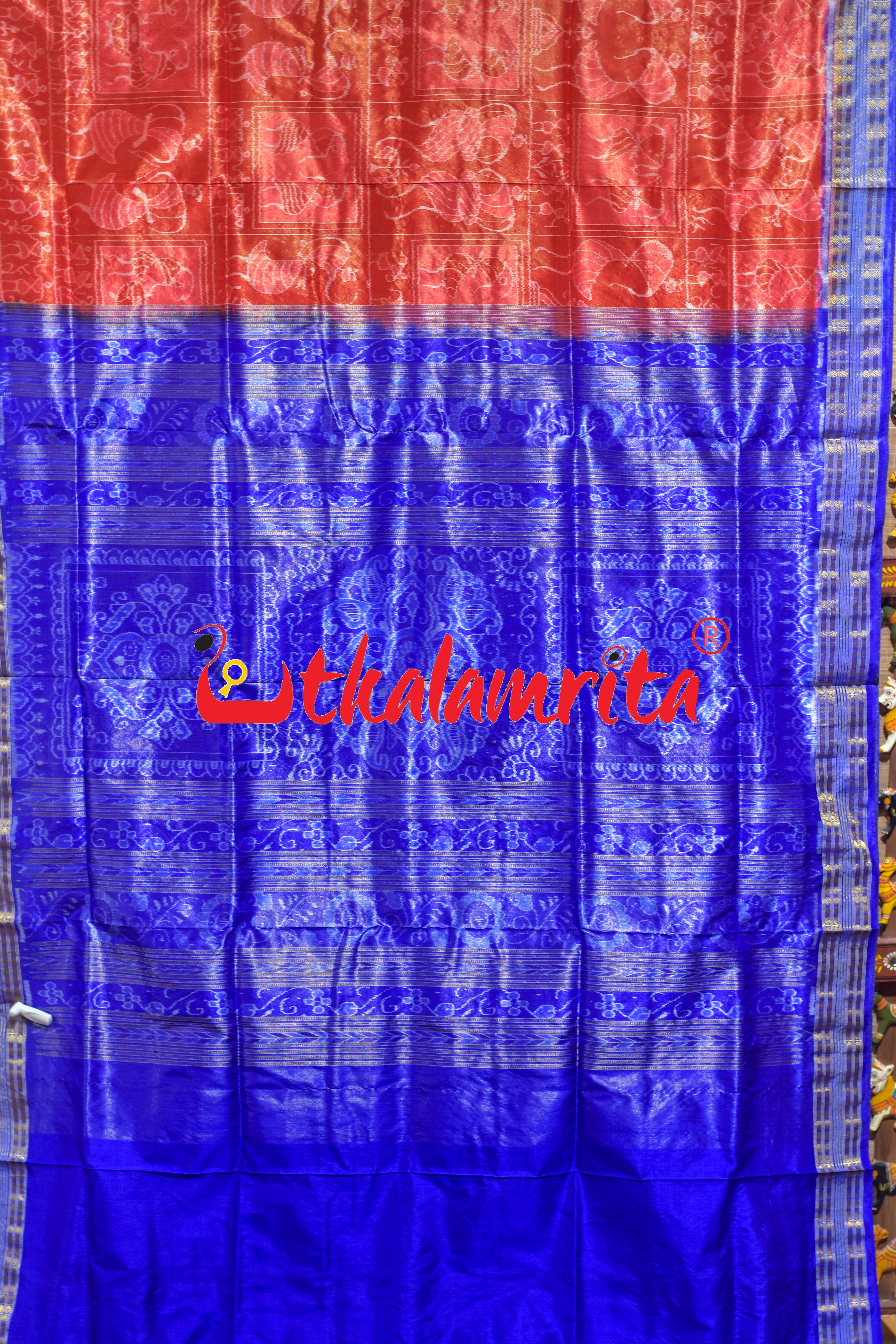Red Blue Tribal Bandha Full Tissue Sambalpuri Silk Saree