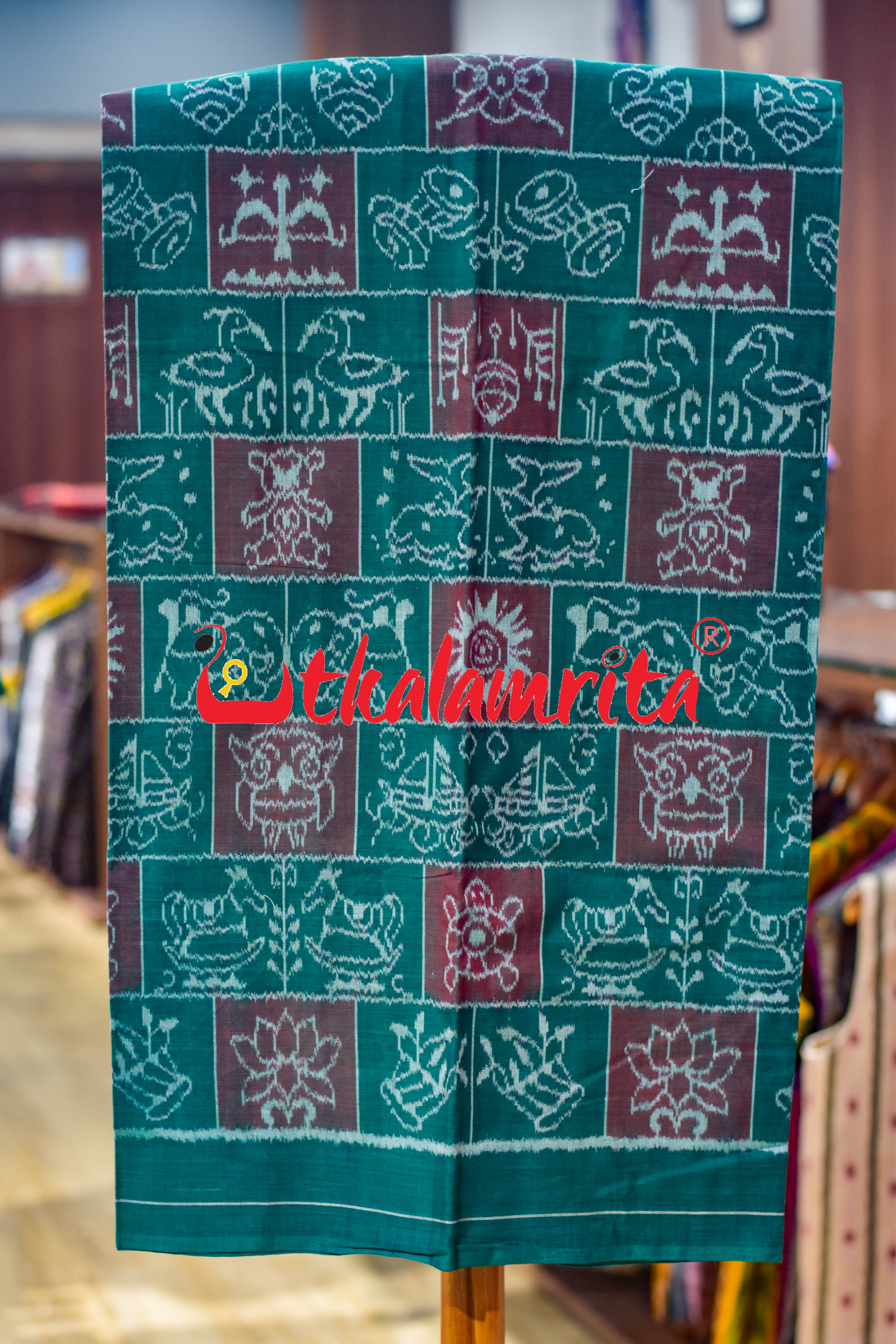 Green Red Traditional Design Sambalpuri Cotton Dress Set