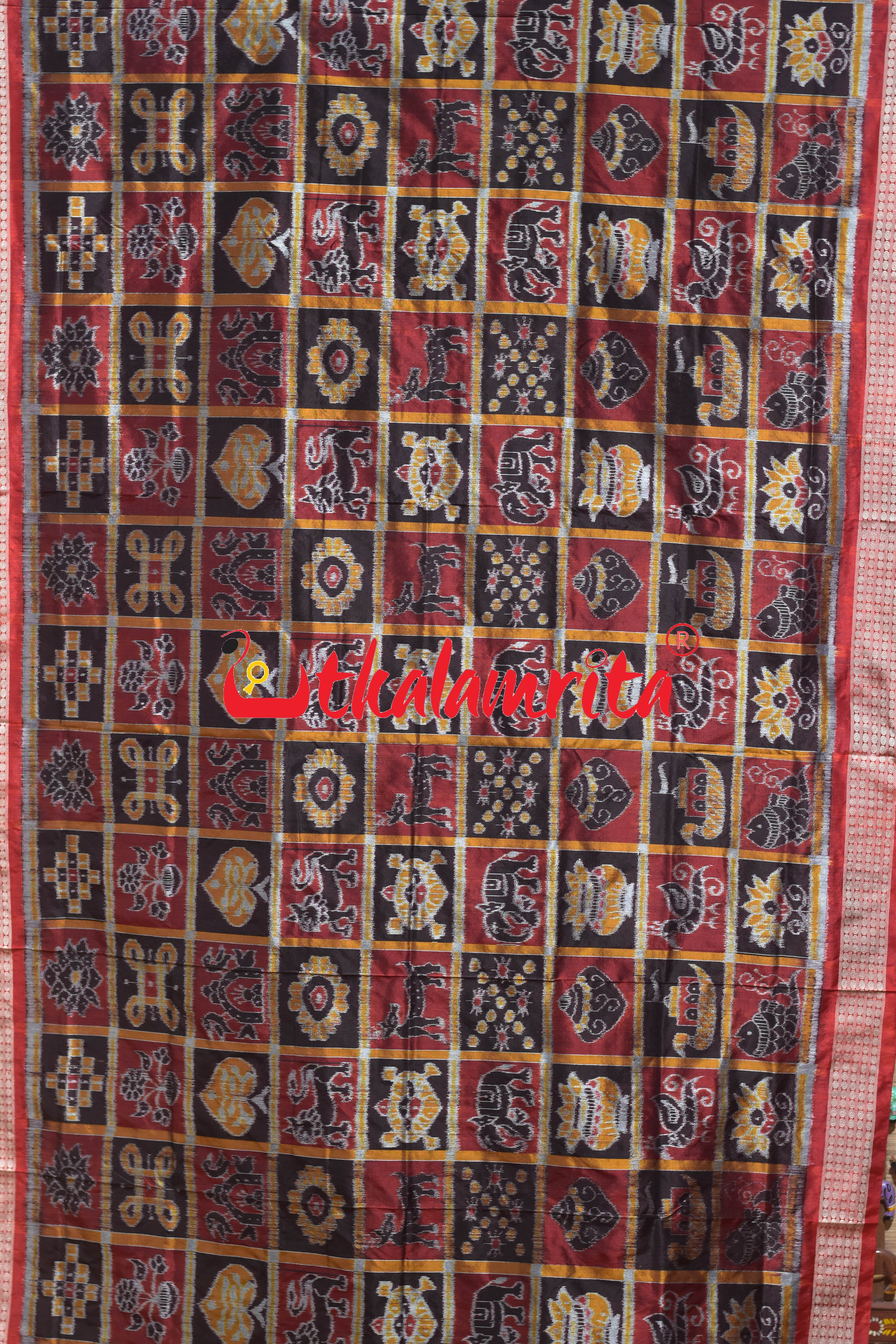 Coffee Maroon Red Dhadi Nabakothi Silk Saree