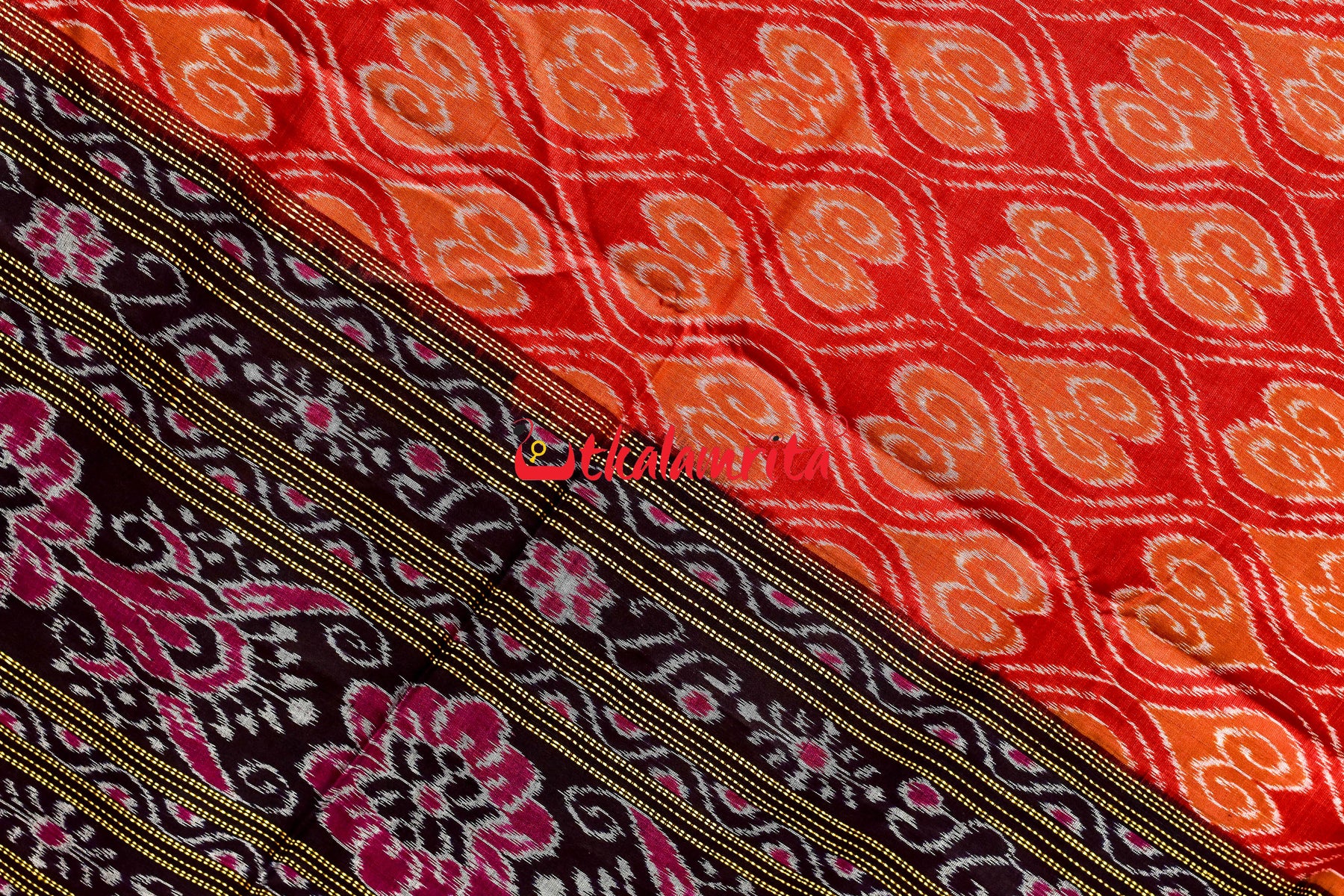 Maroon Panapatra Khandua Cotton Saree