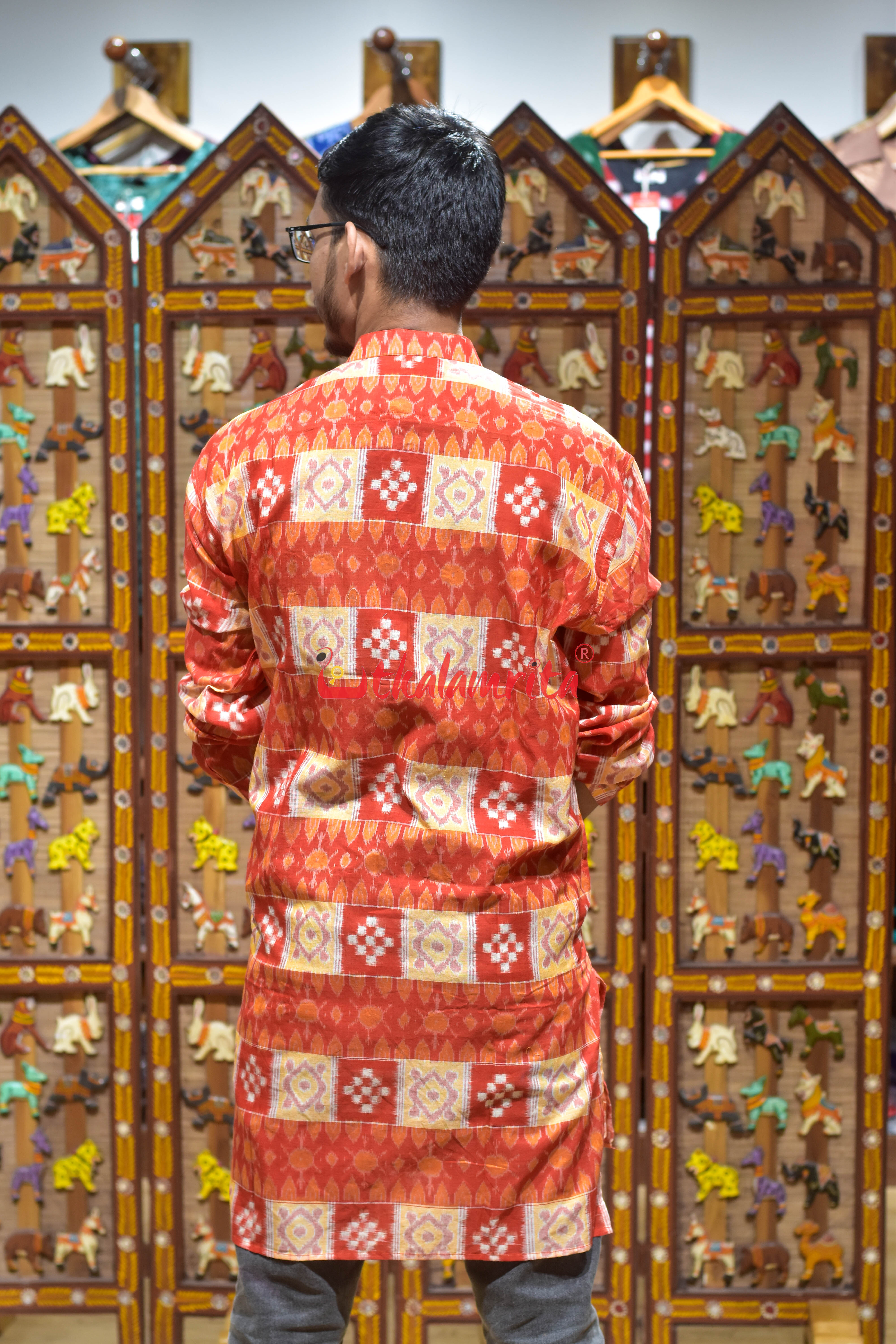 Red Utkala Lakhmi (Men's Long Kurta)