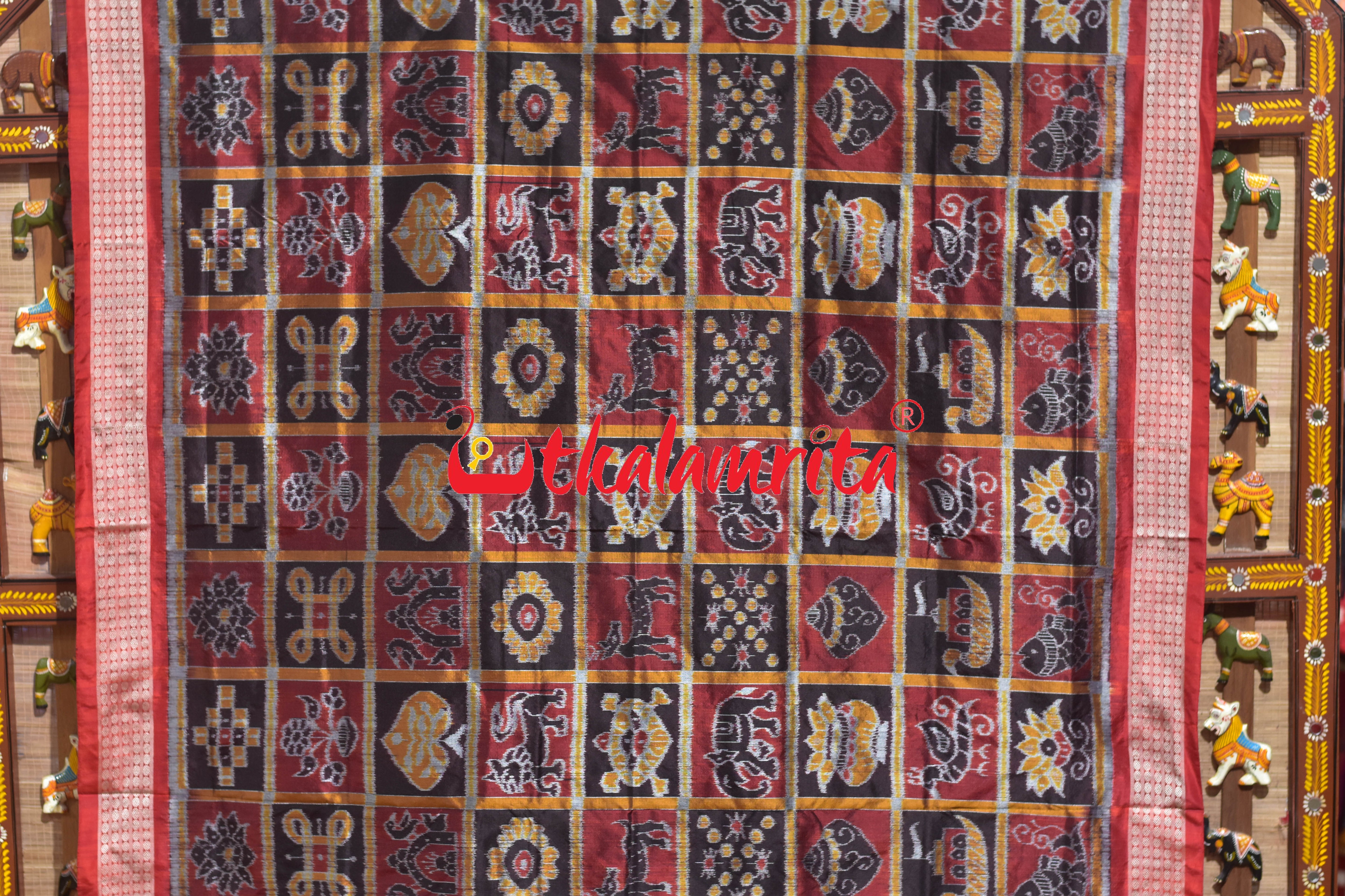 Coffee Maroon Red Dhadi Nabakothi Silk Saree