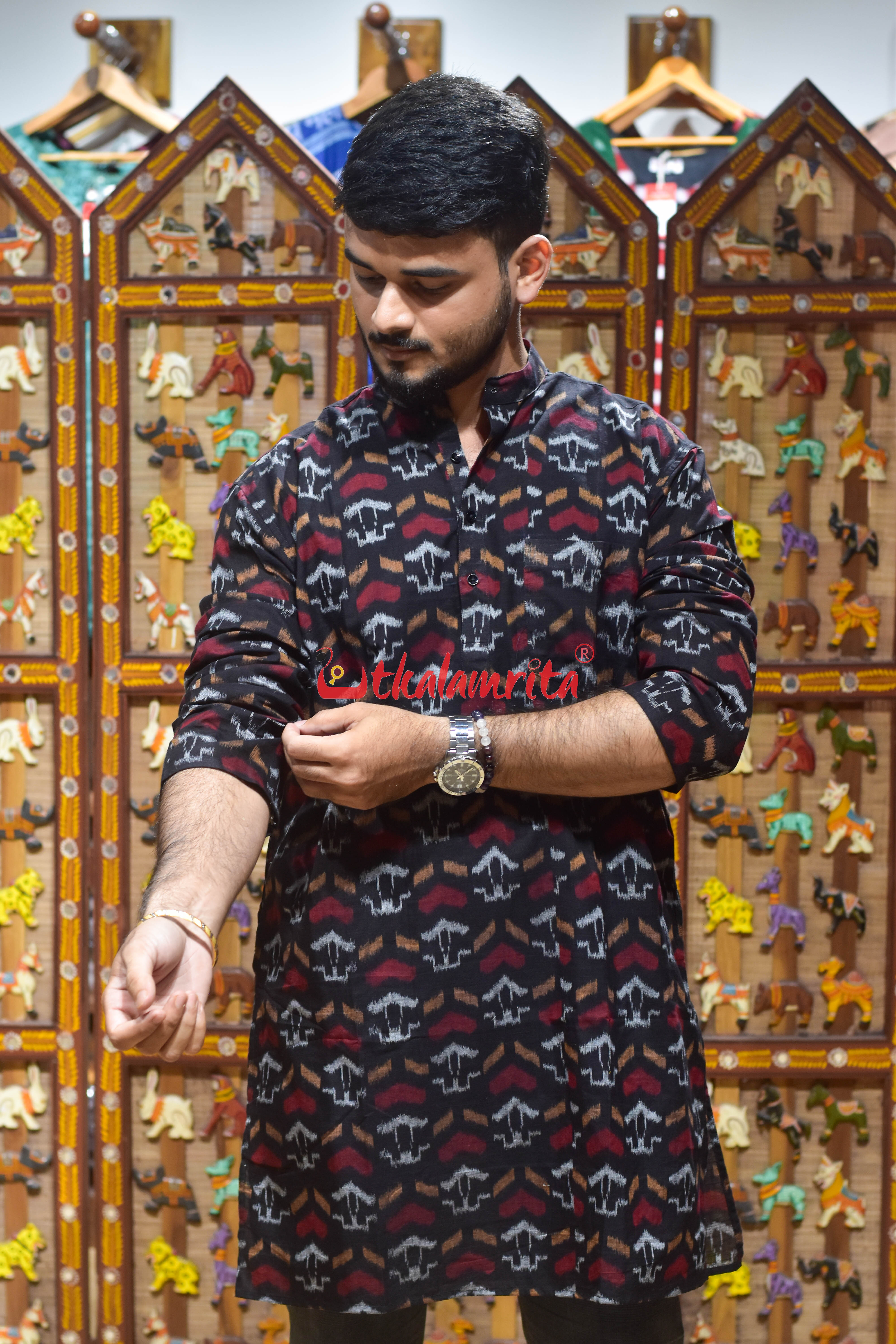 Black Silver House Design (Men's Long Kurta)