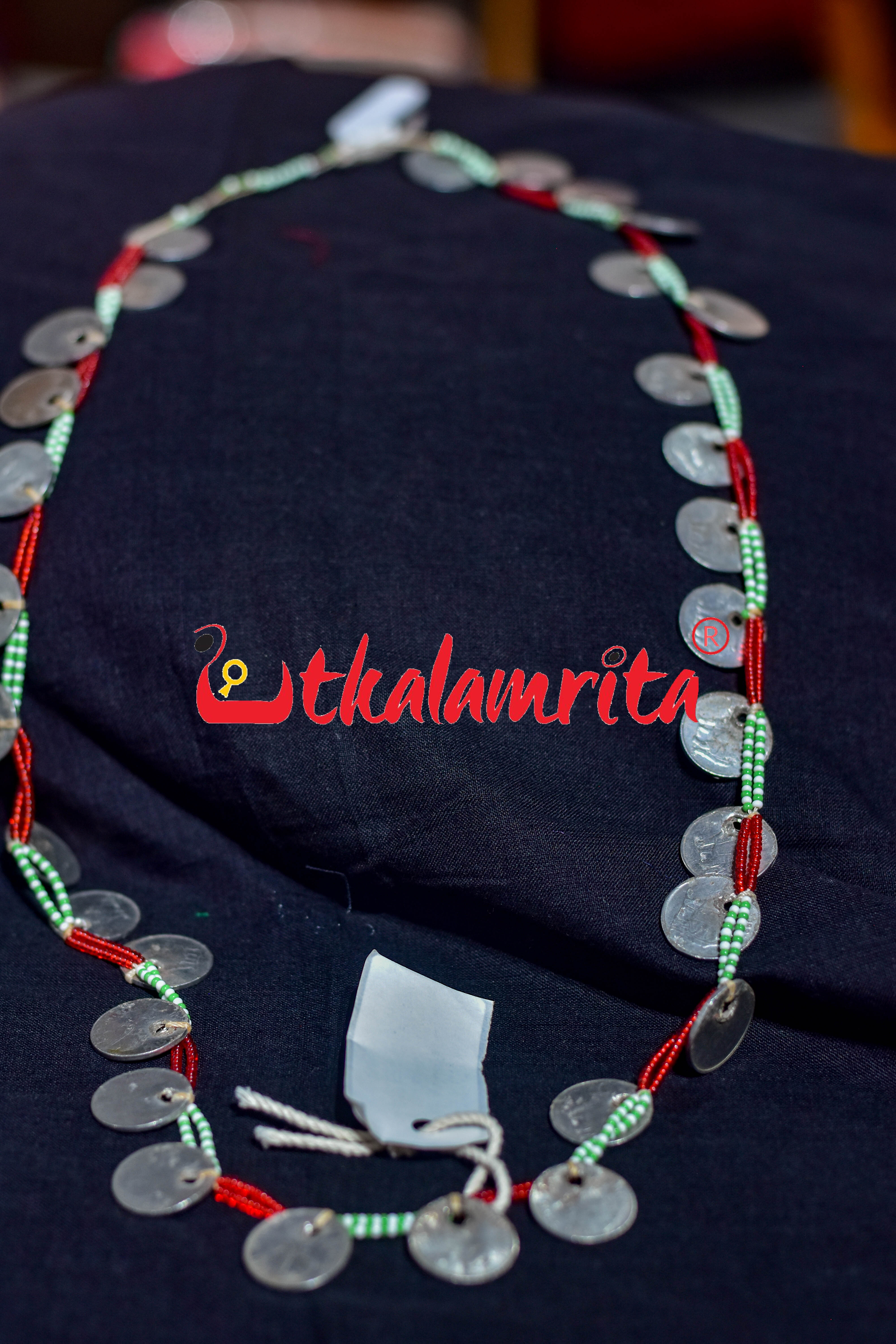 Coin Necklace Green White Red Maali
