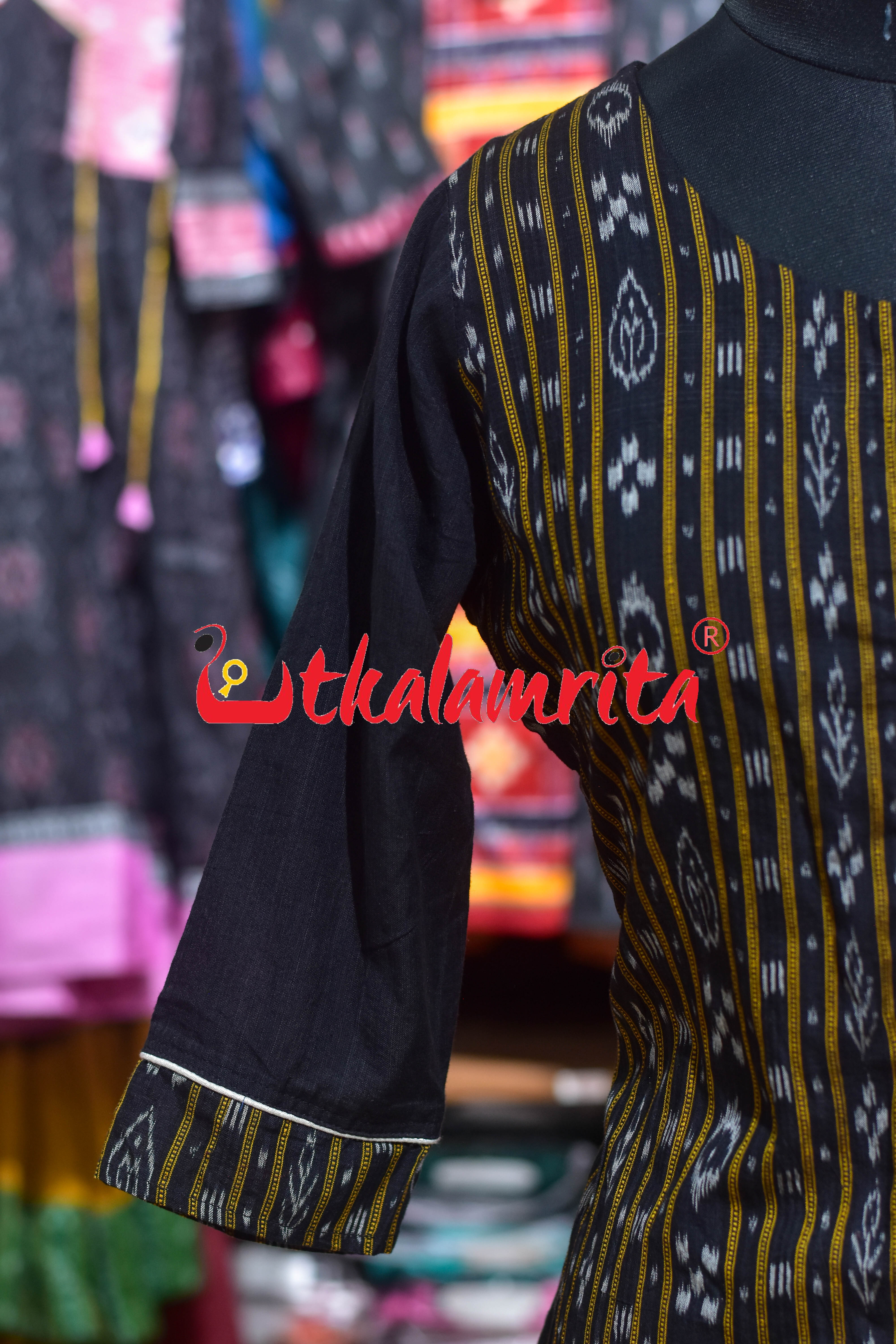 Plain Black With Ikat (Ladies Full Kurta )