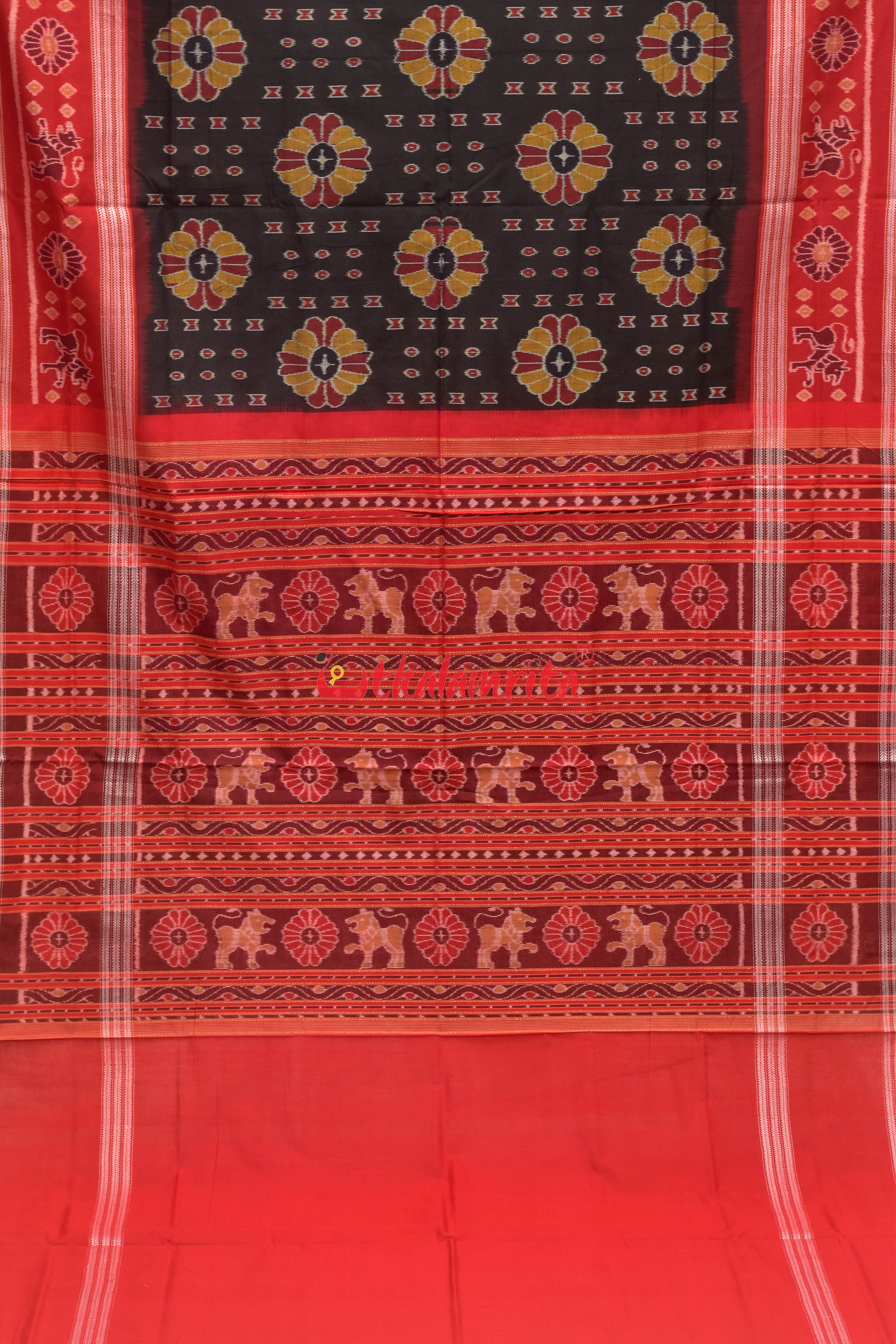 Baghambari on Black Sambalpuri Cotton Saree