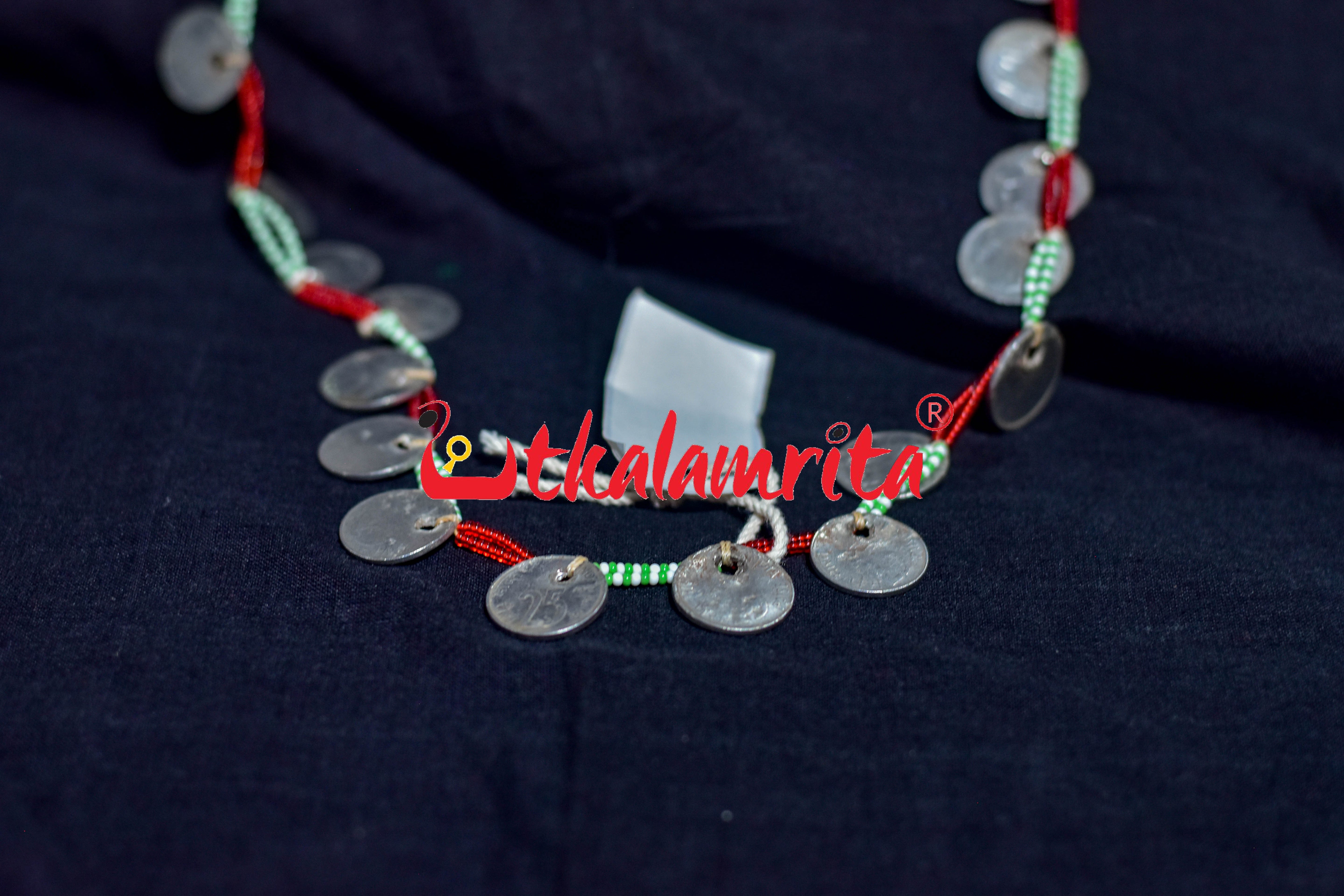 Coin Necklace Green White Red Maali