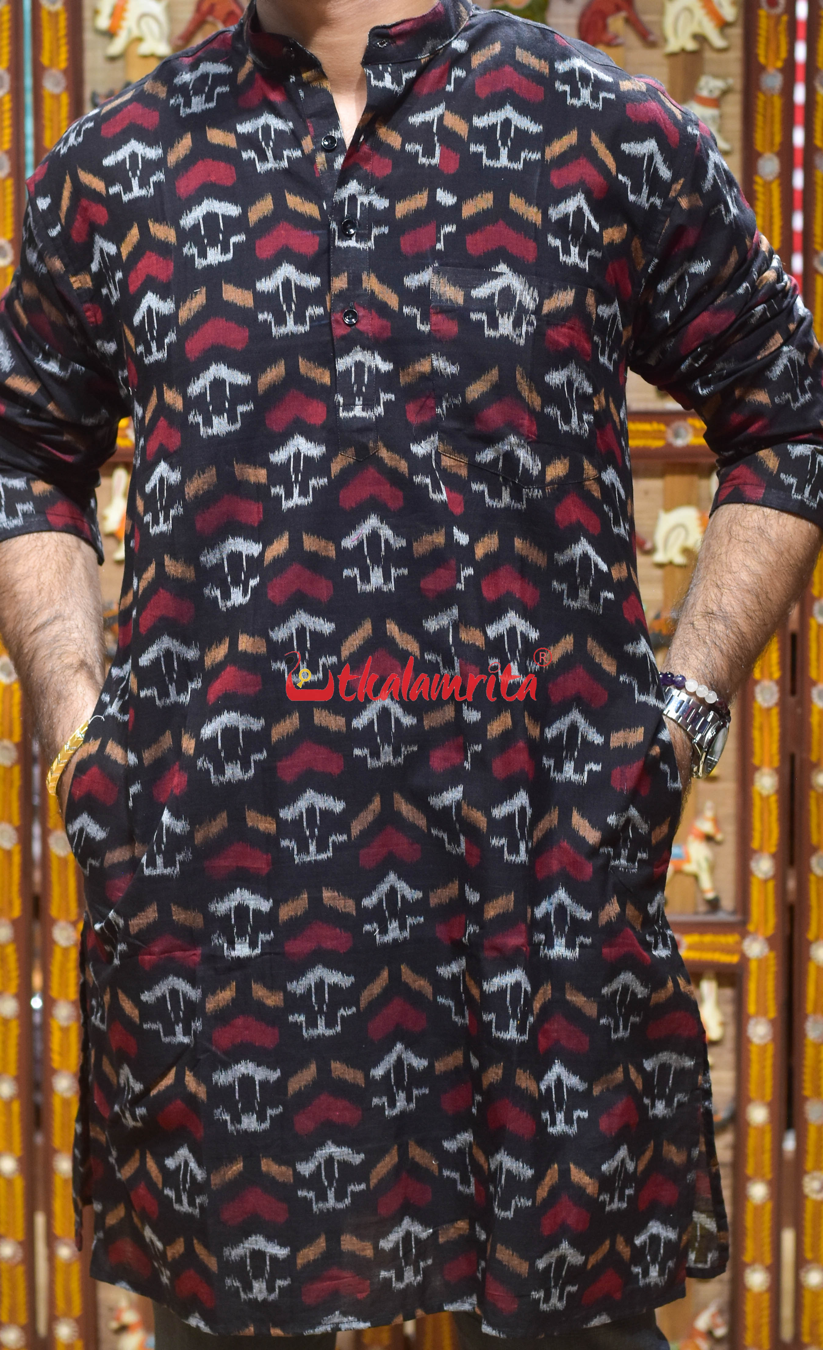 Black Silver House Design (Men's Long Kurta)