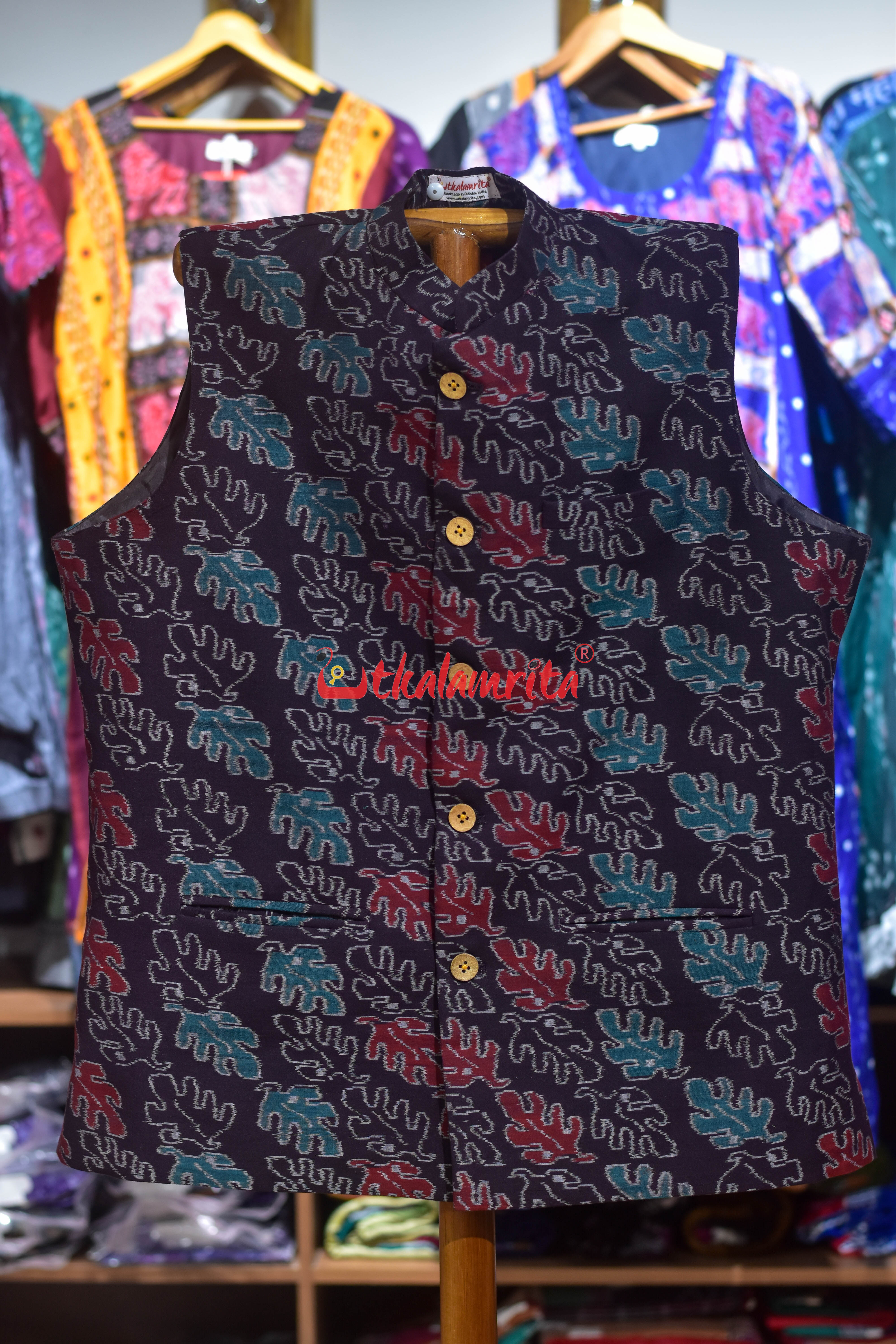 Coffee 3D Leafs Sambalpuri (Men's Jacket)