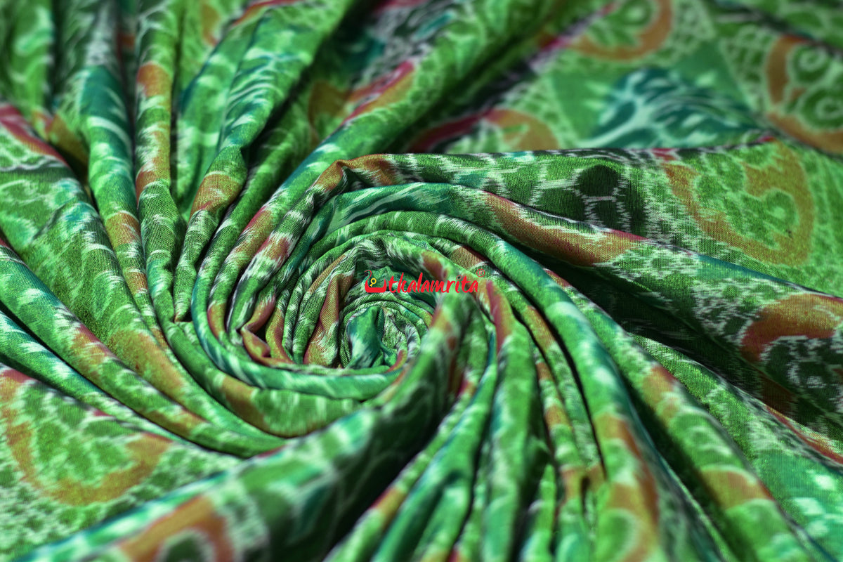 Bright Green Tree Peacock Sambalpuri Cotton (Fabric)
