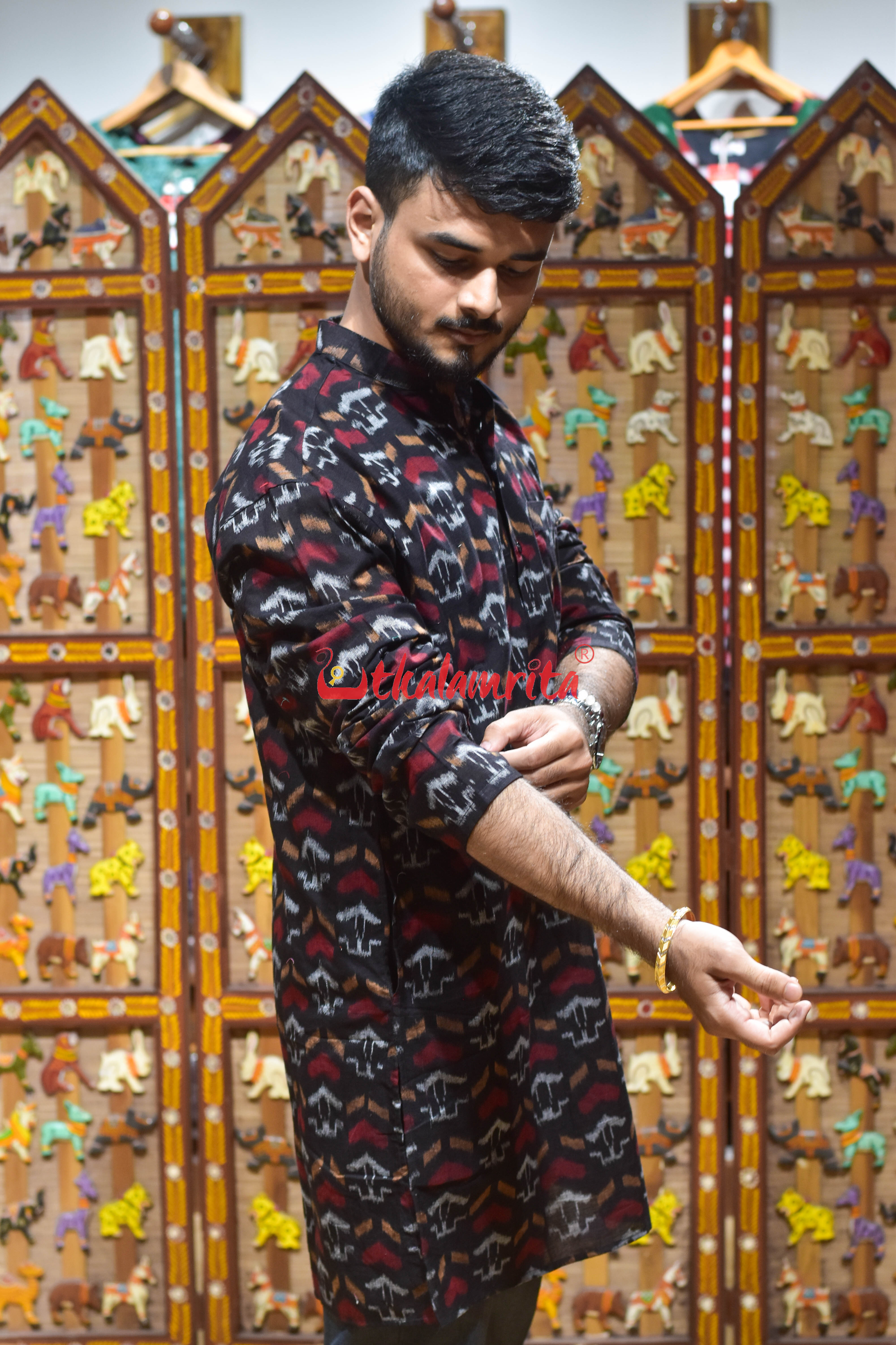Black Silver House Design (Men's Long Kurta)