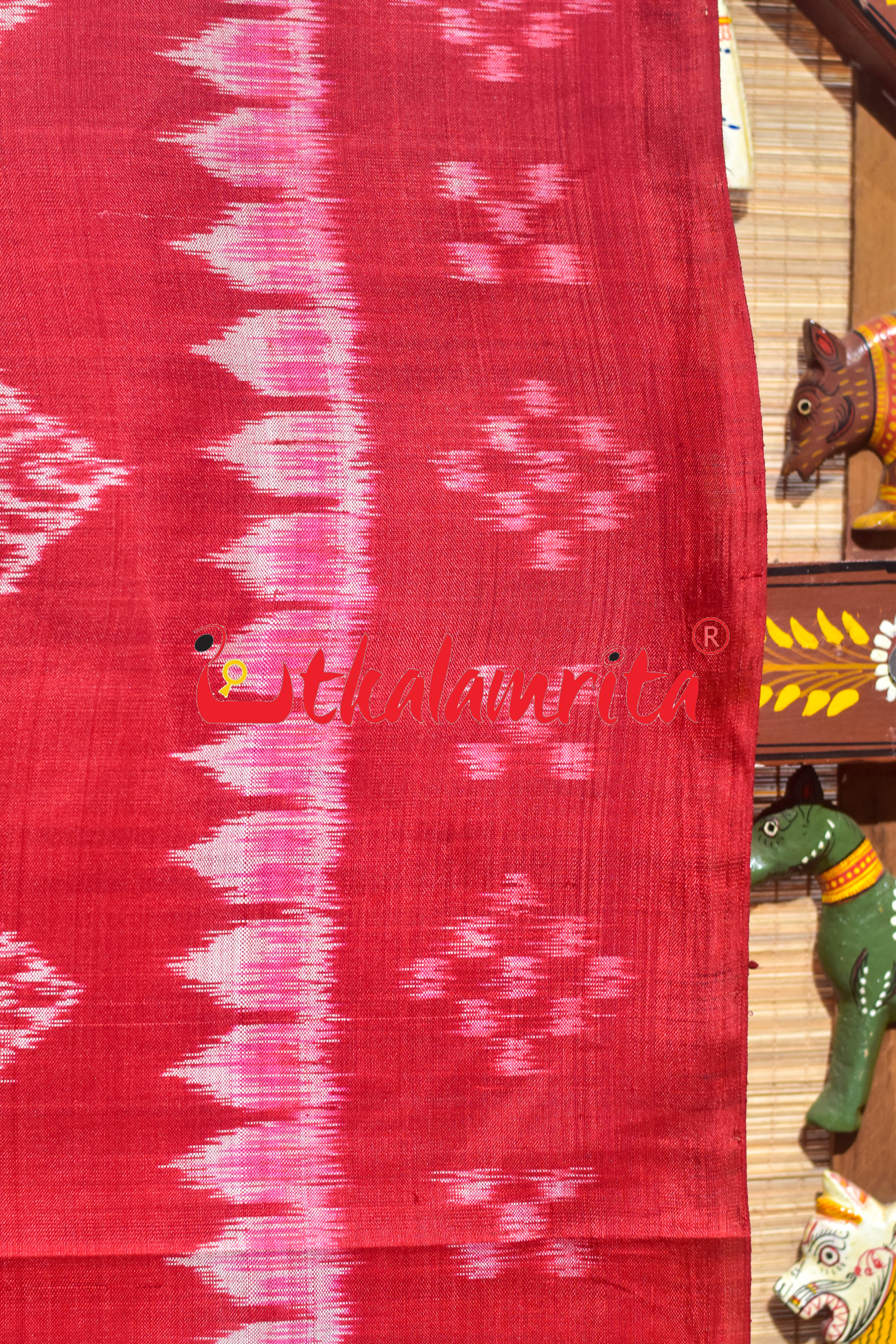 Self Red Sankha Khandua Silk Saree