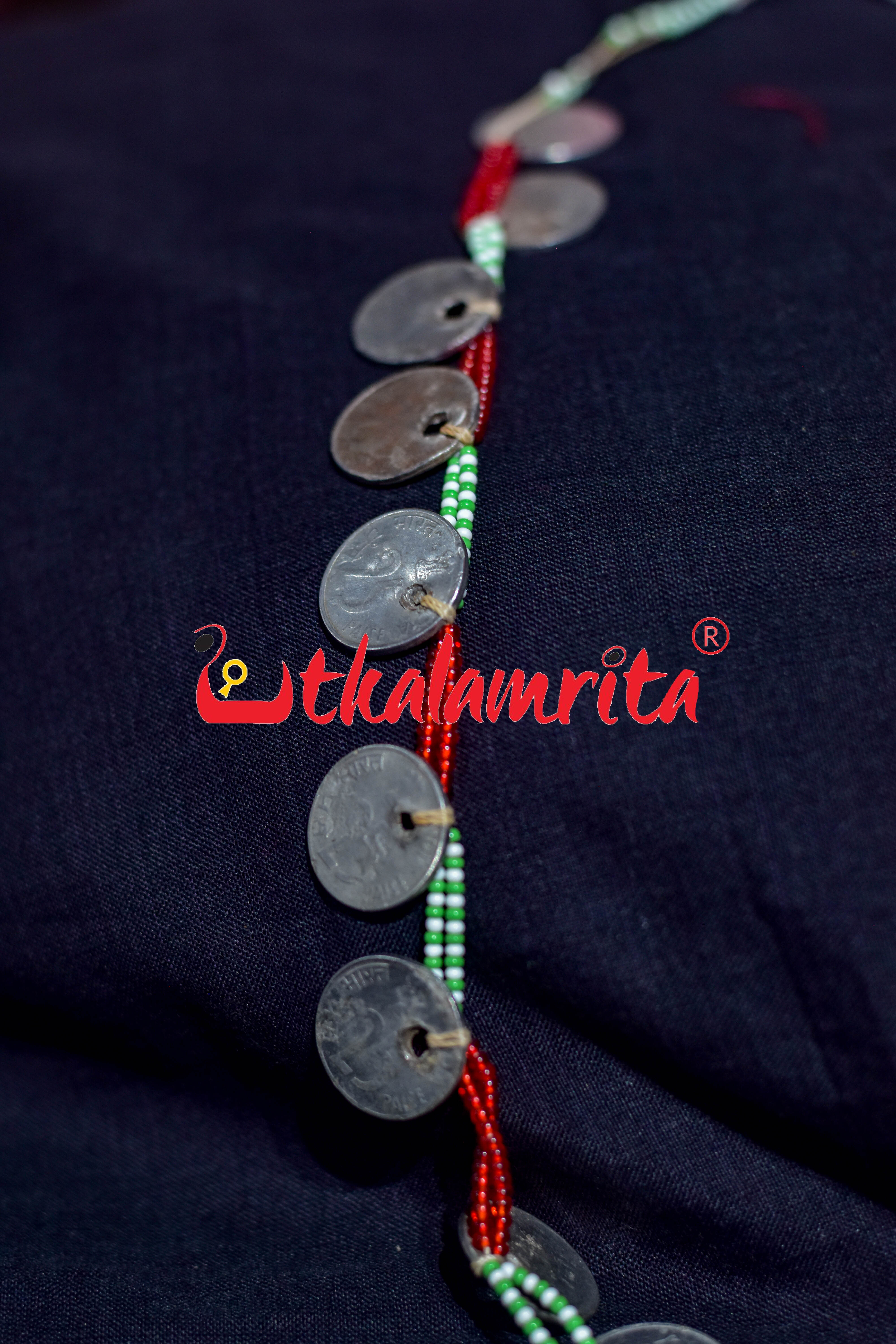 Coin Necklace Green White Red Maali