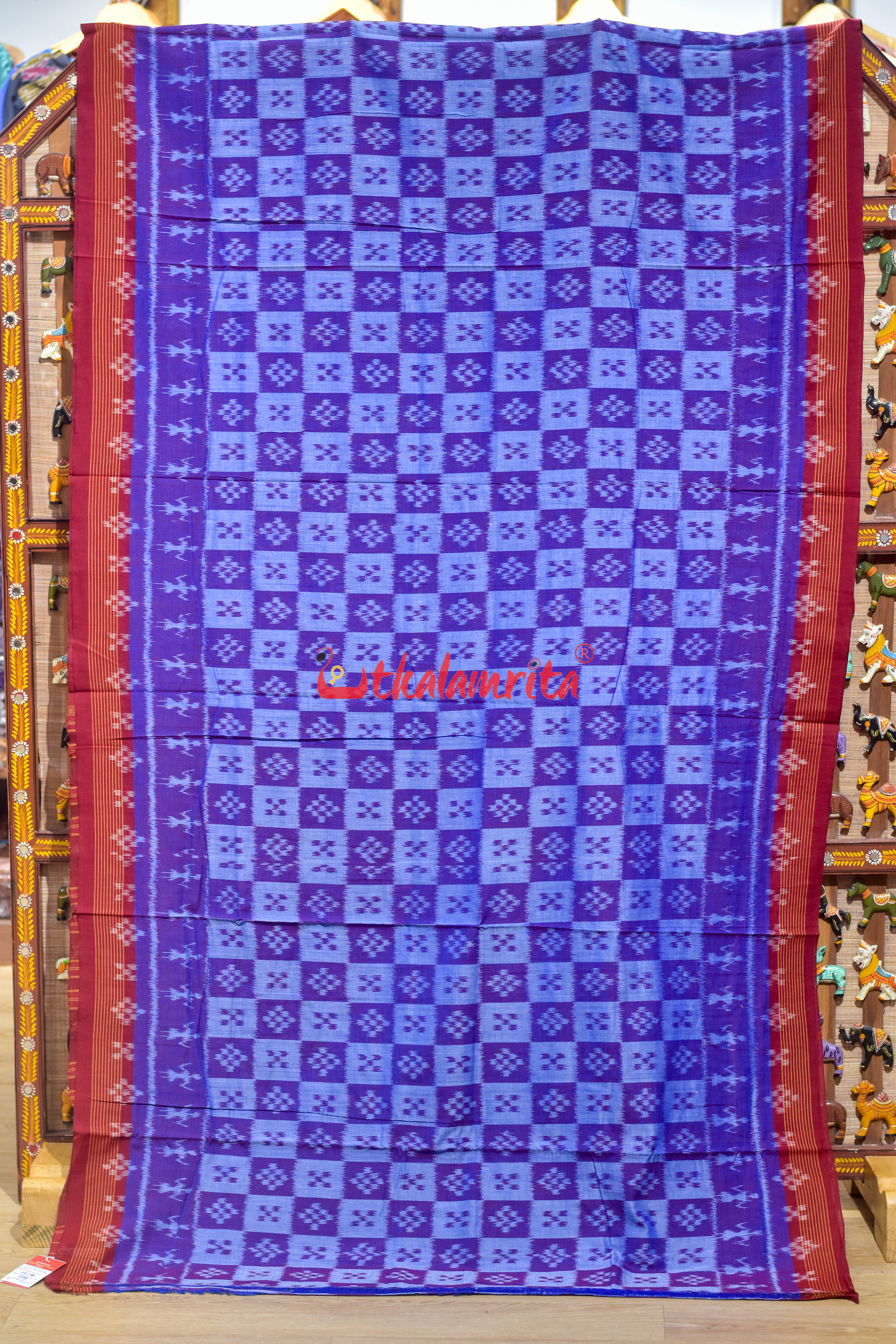 Teal Blue Body Pasapali Khandua Cotton Saree