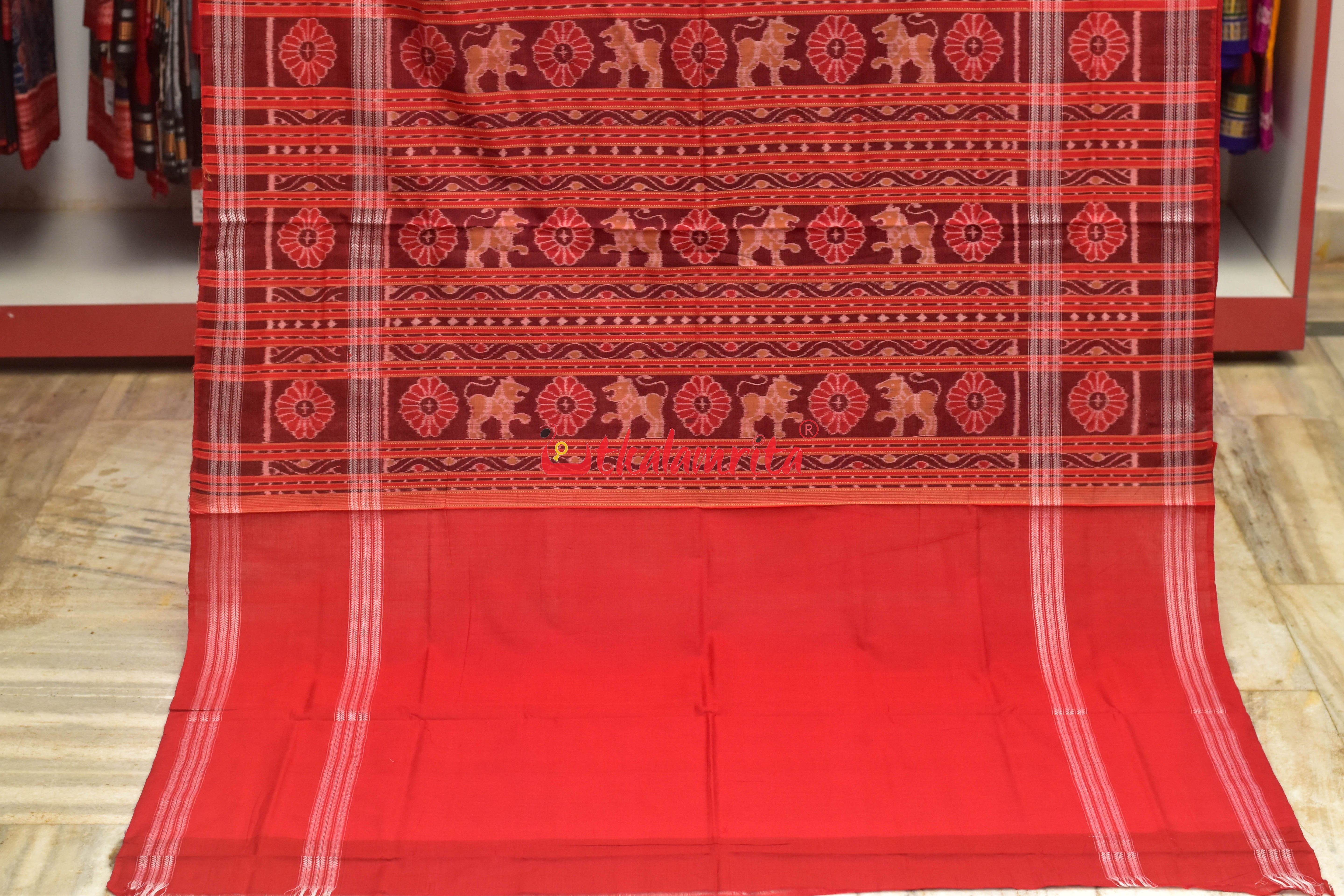 Baghambari on Black Sambalpuri Cotton Saree