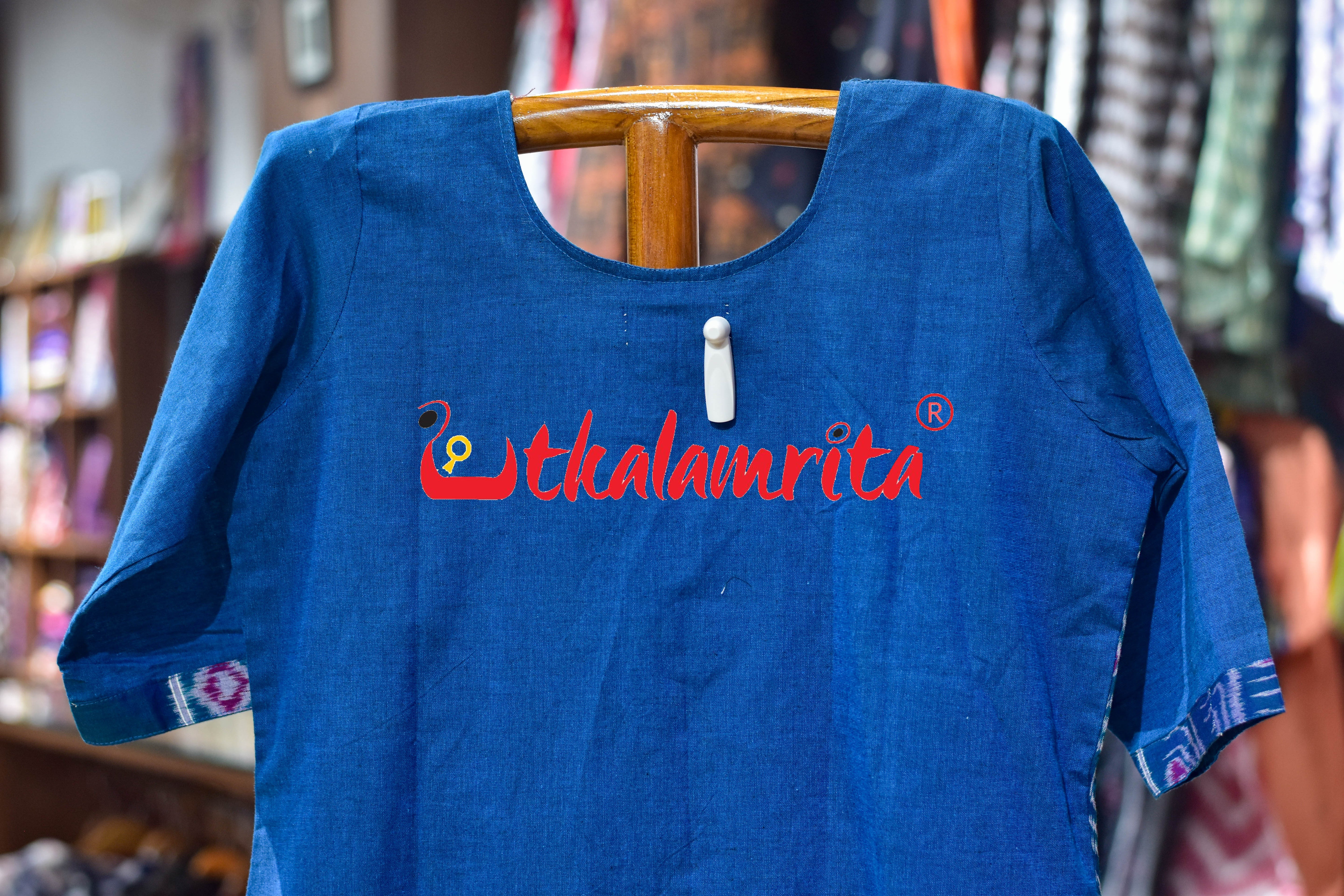 Teal Peacock Feathers Sambalpuri (Ladies Kurti)