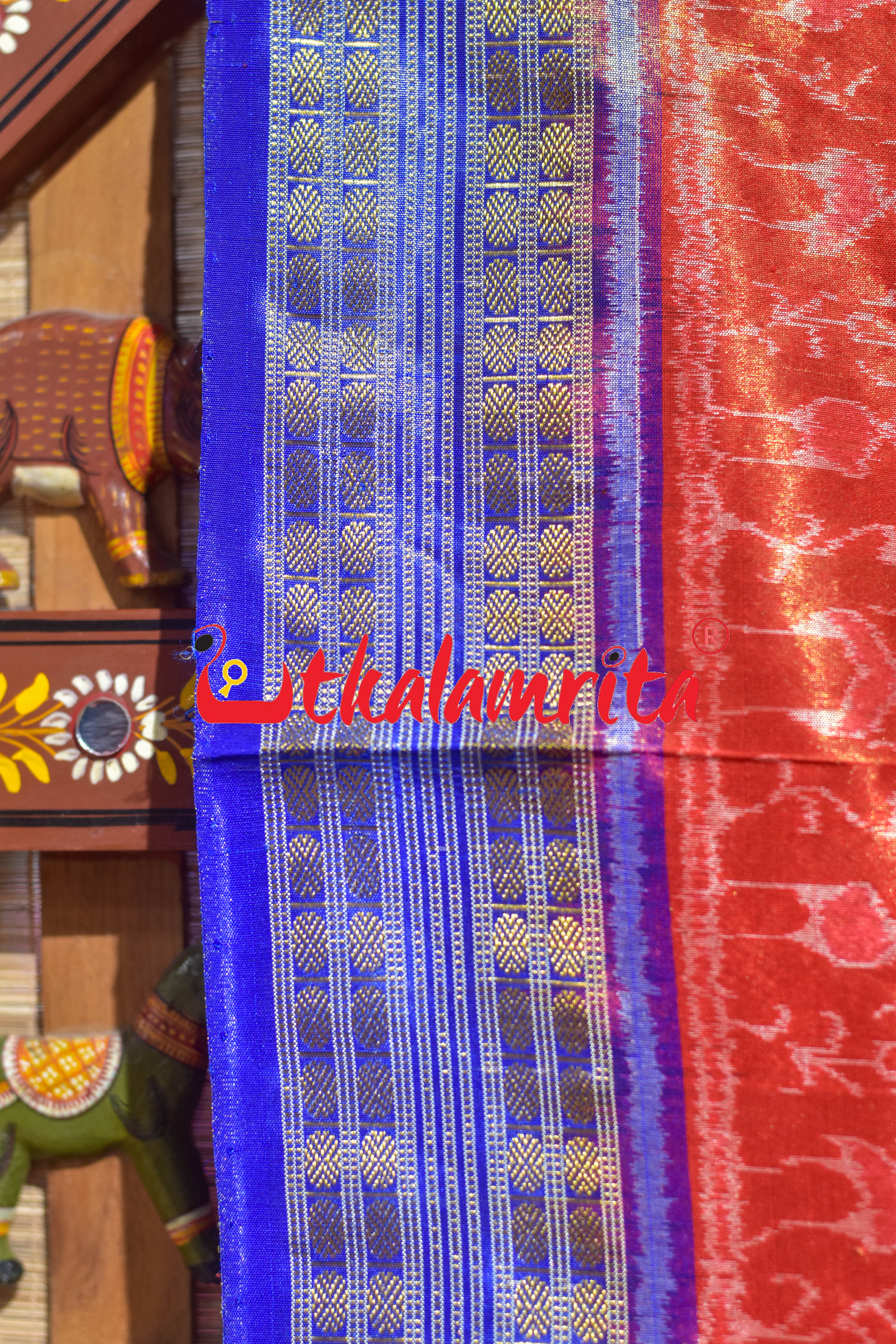 Red Blue Tribal Bandha Full Tissue Sambalpuri Silk Saree
