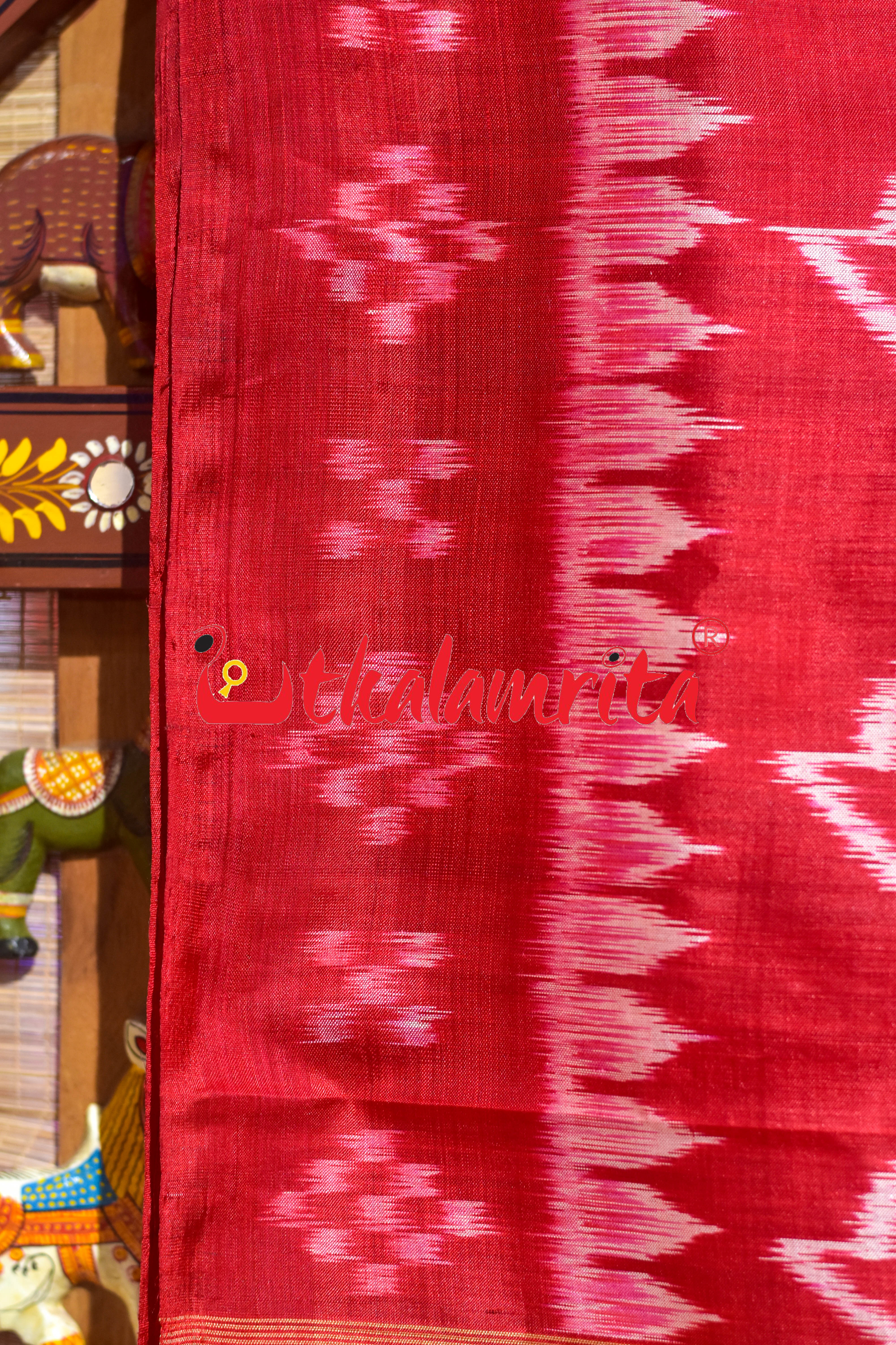 Self Red Sankha Khandua Silk Saree