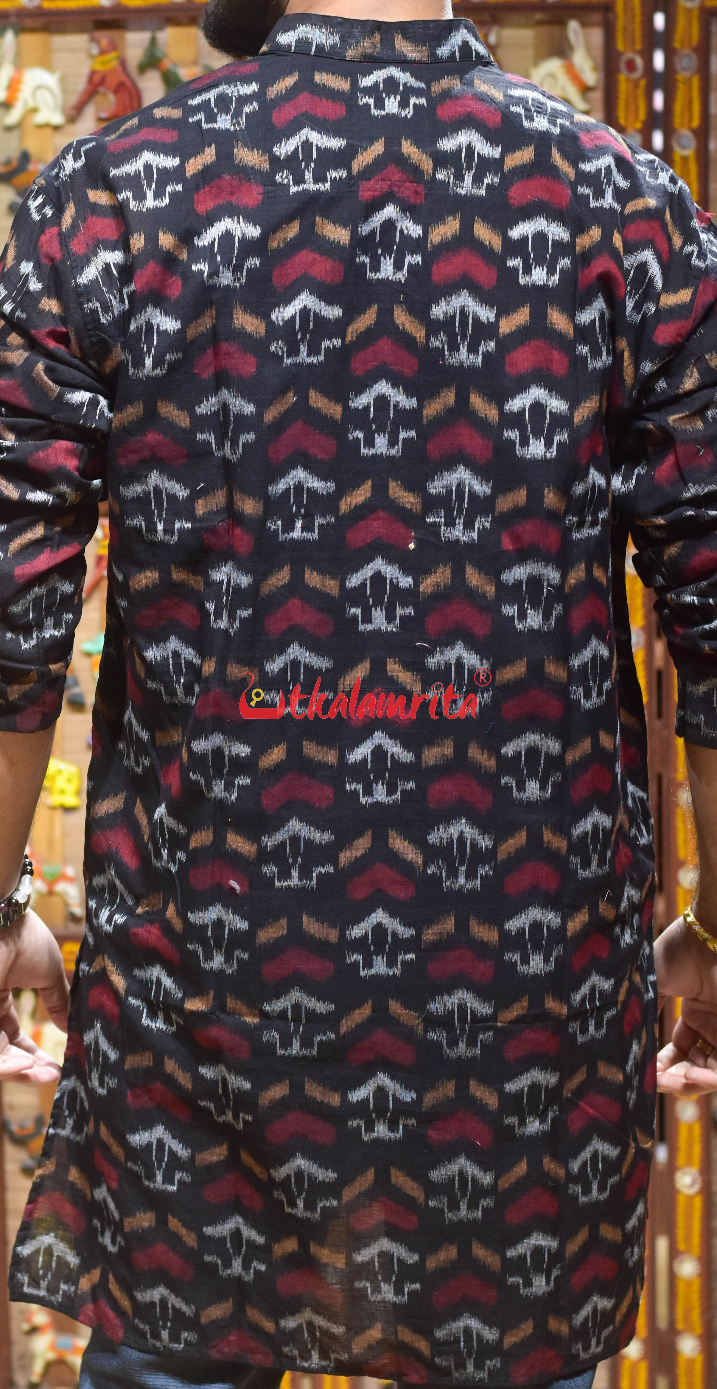 Black Silver House Design (Men's Long Kurta)