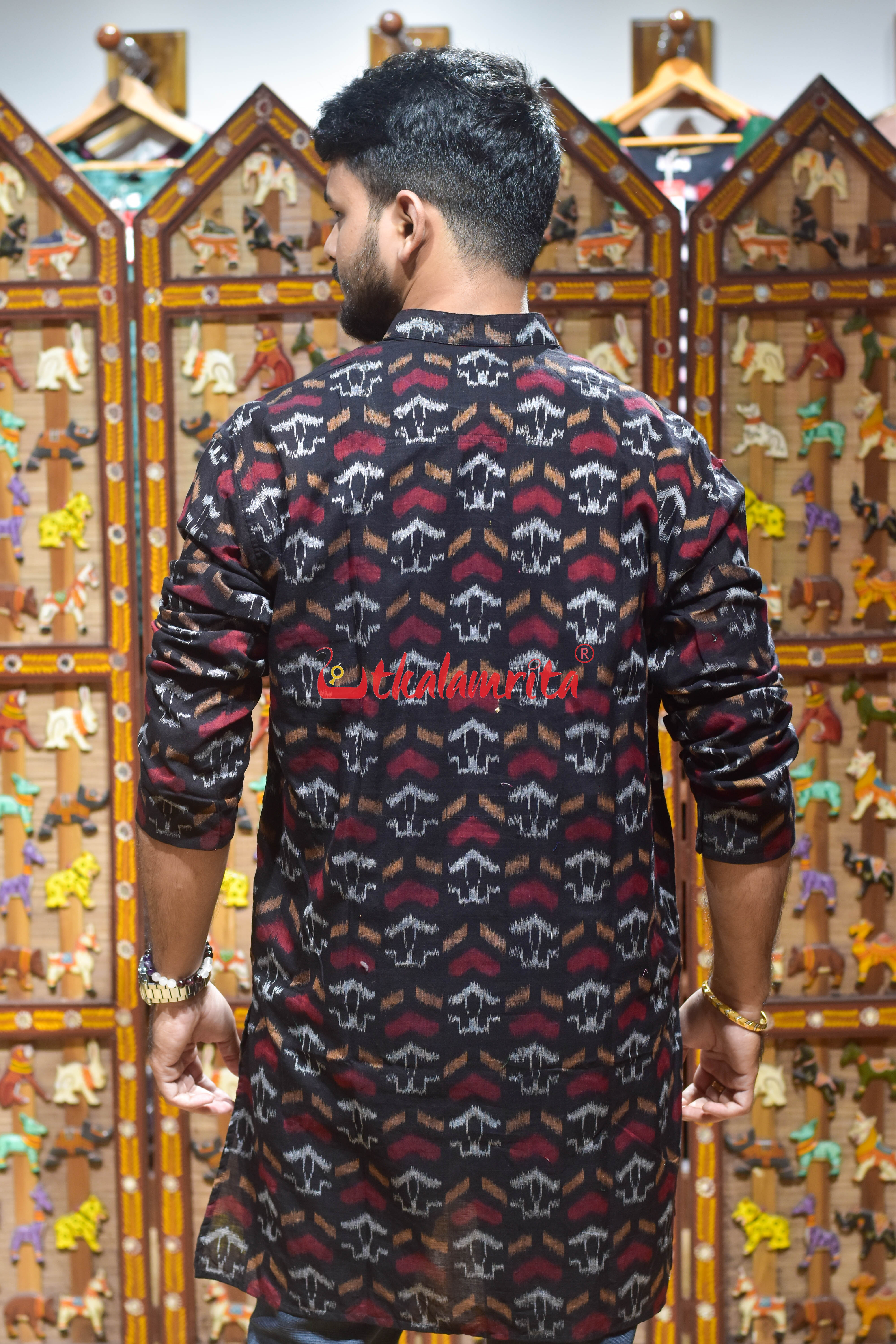 Black Silver House Design (Men's Long Kurta)
