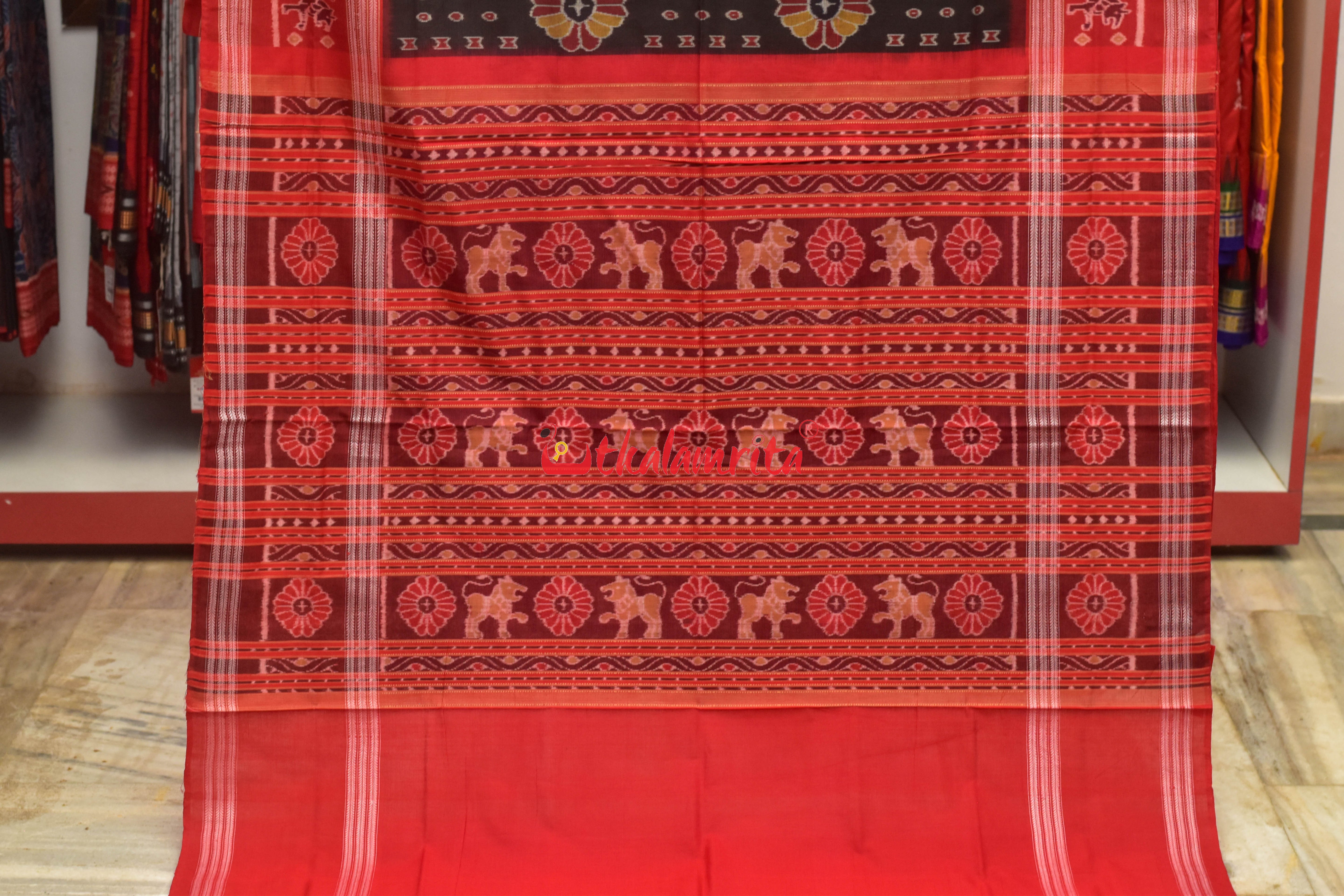 Baghambari on Black Sambalpuri Cotton Saree