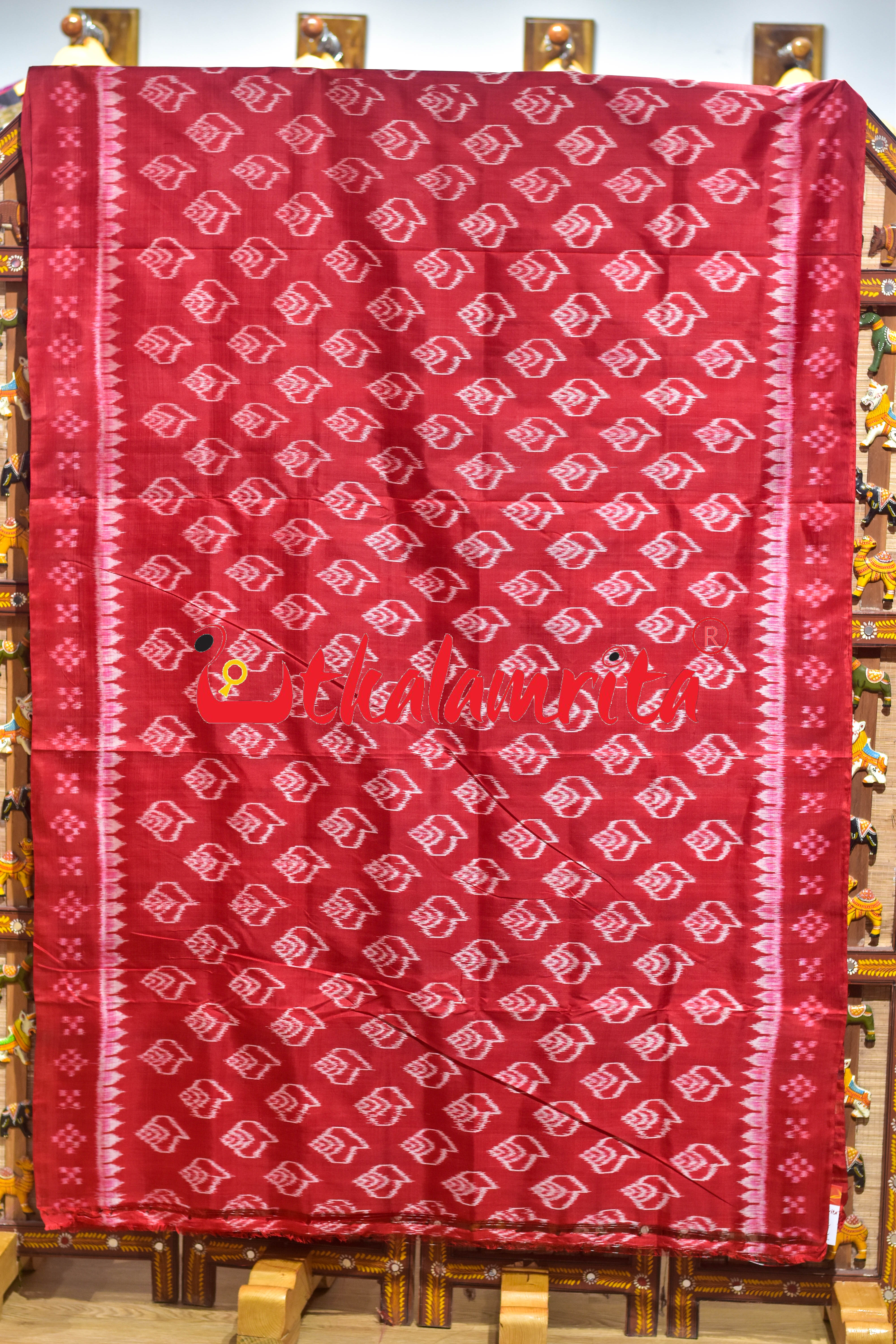 Self Red Sankha Khandua Silk Saree