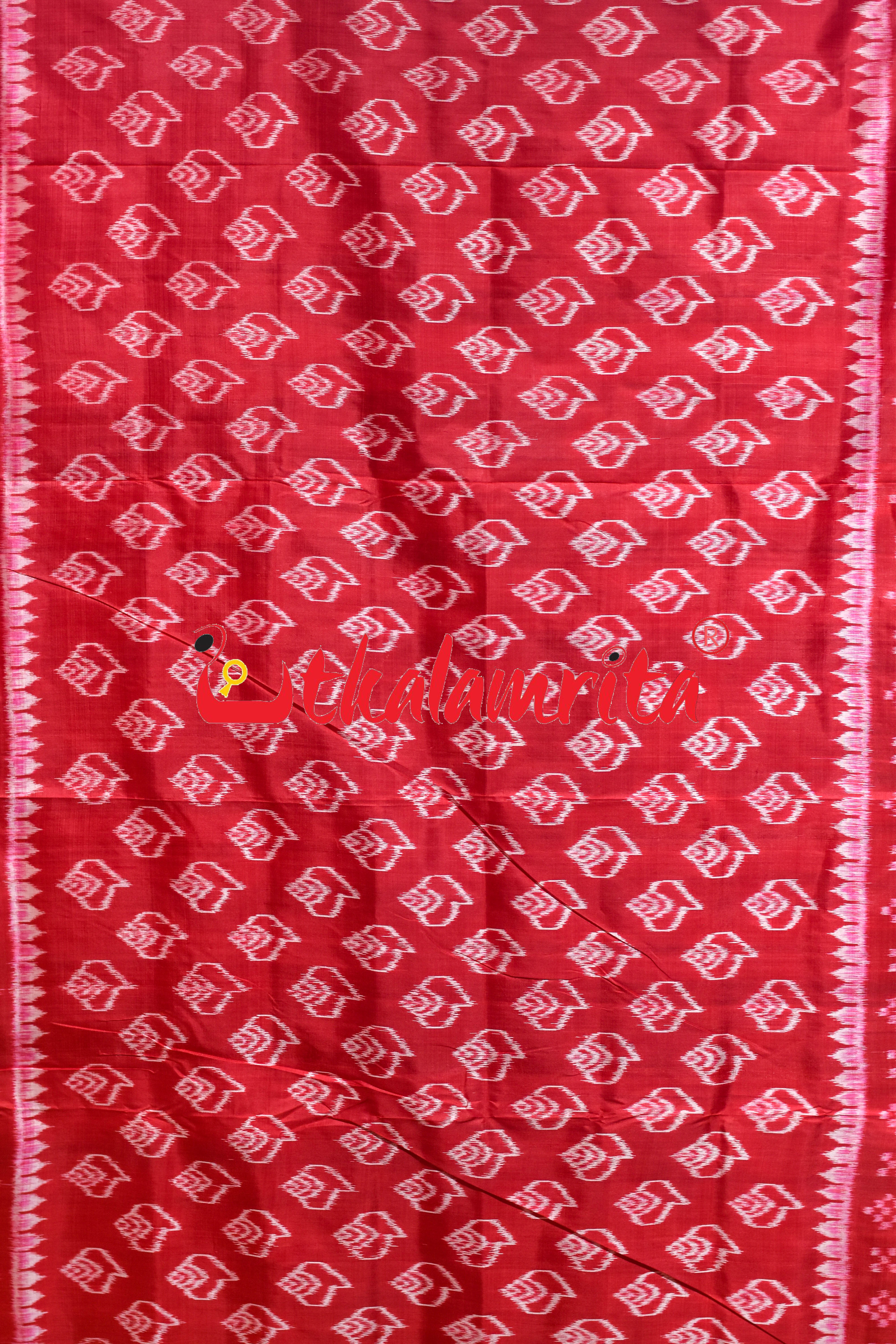 Self Red Sankha Khandua Silk Saree