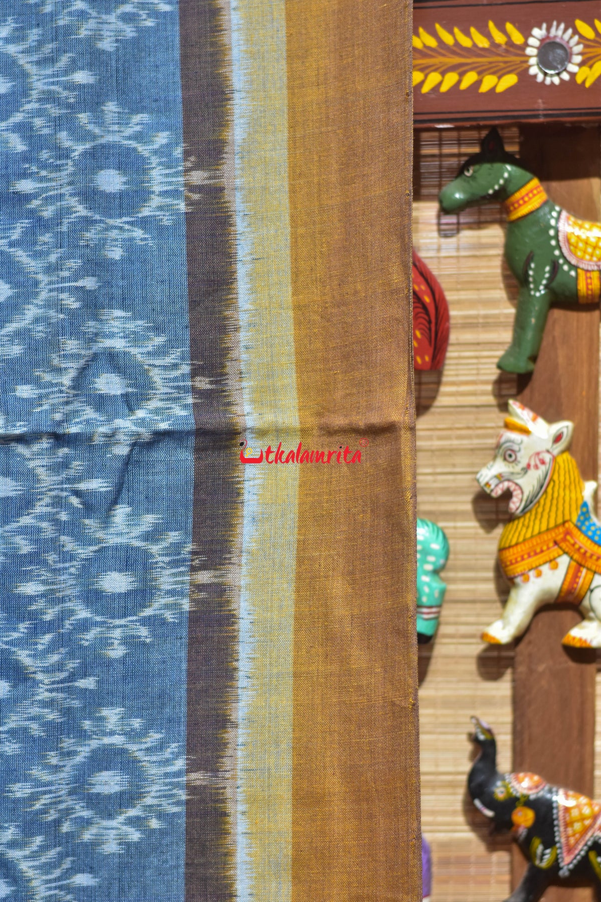 Tarabali Close Bandha Blue Yellow Maniabandha Cotton Saree