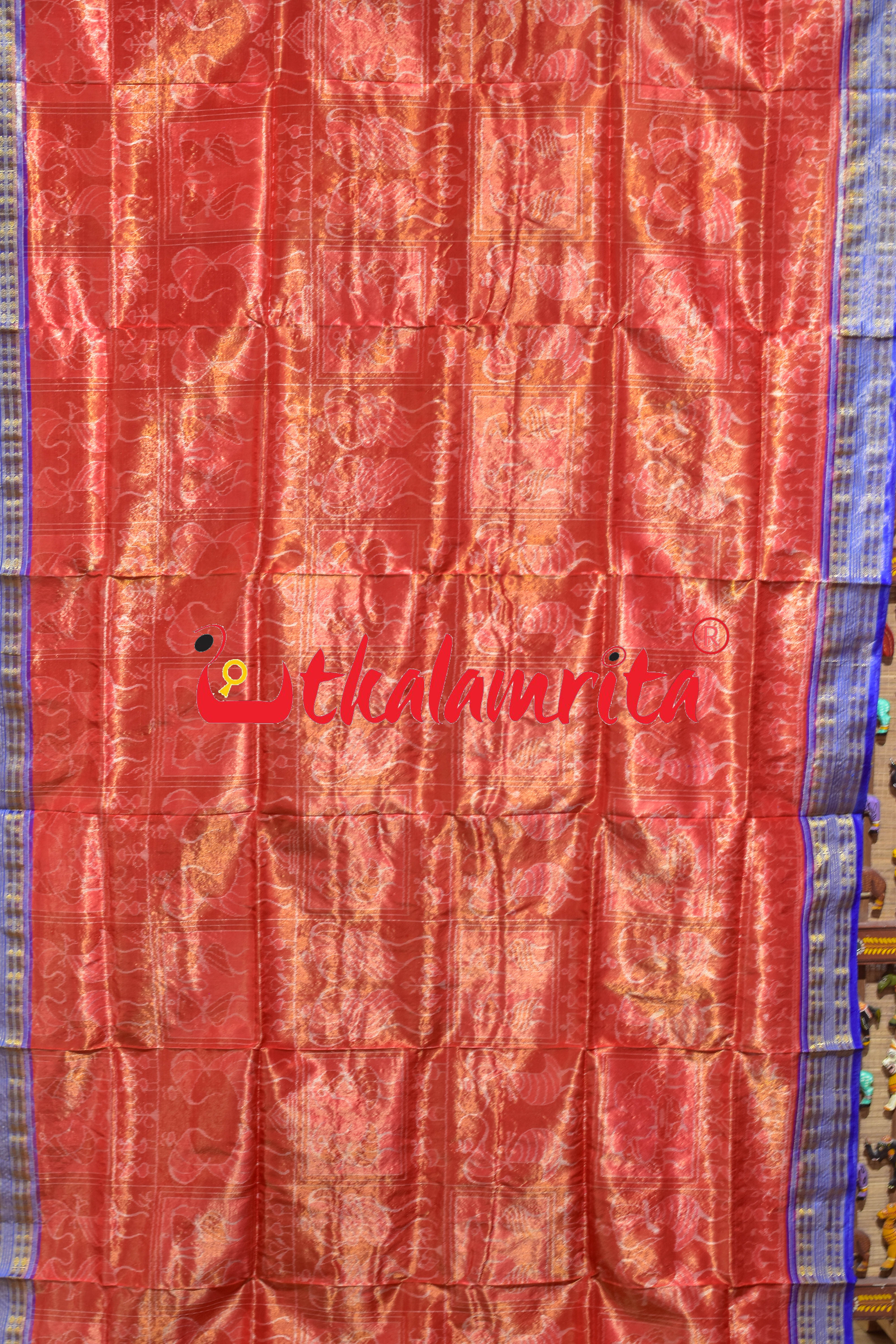 Red Blue Tribal Bandha Full Tissue Sambalpuri Silk Saree