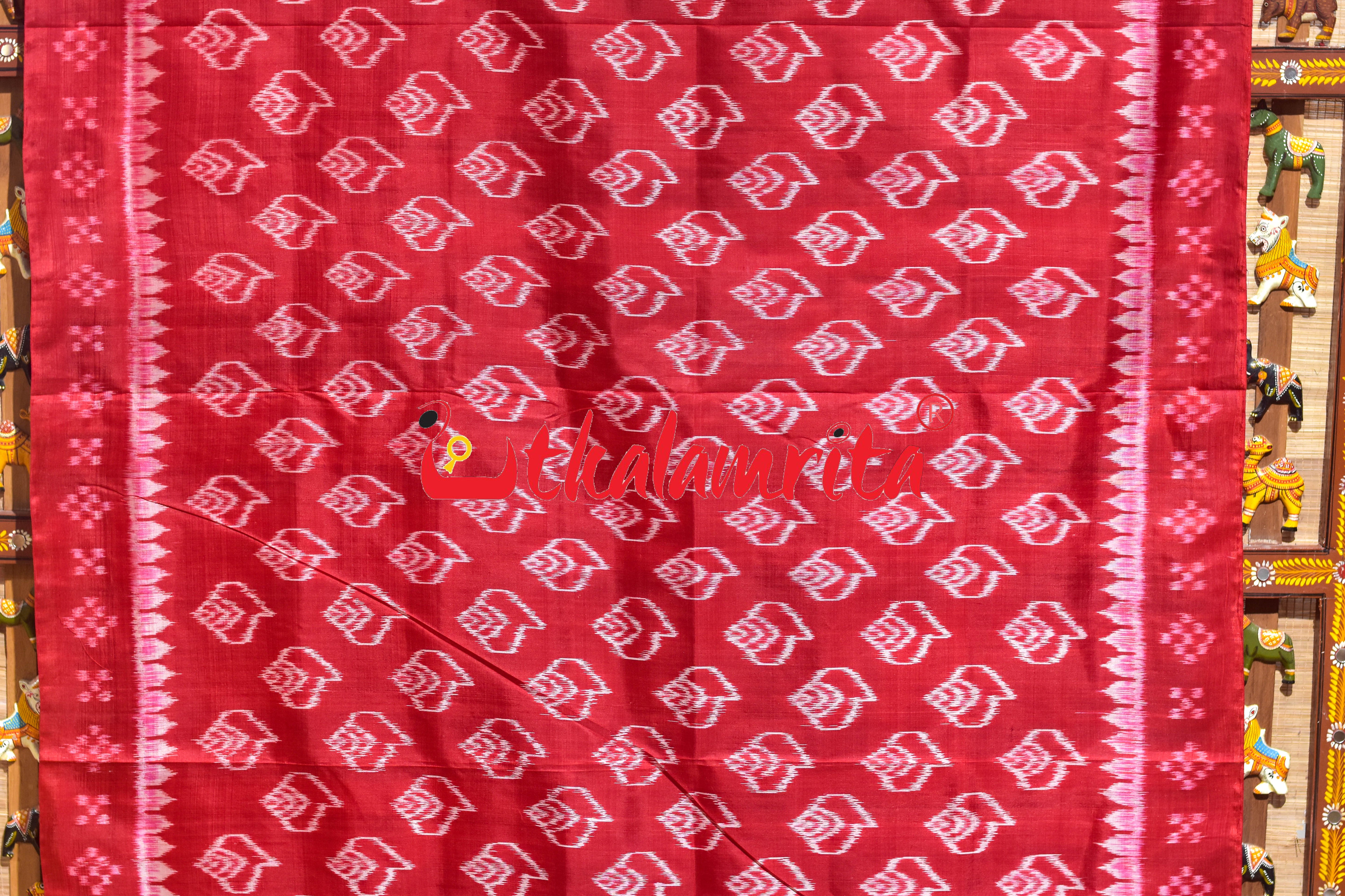 Self Red Sankha Khandua Silk Saree