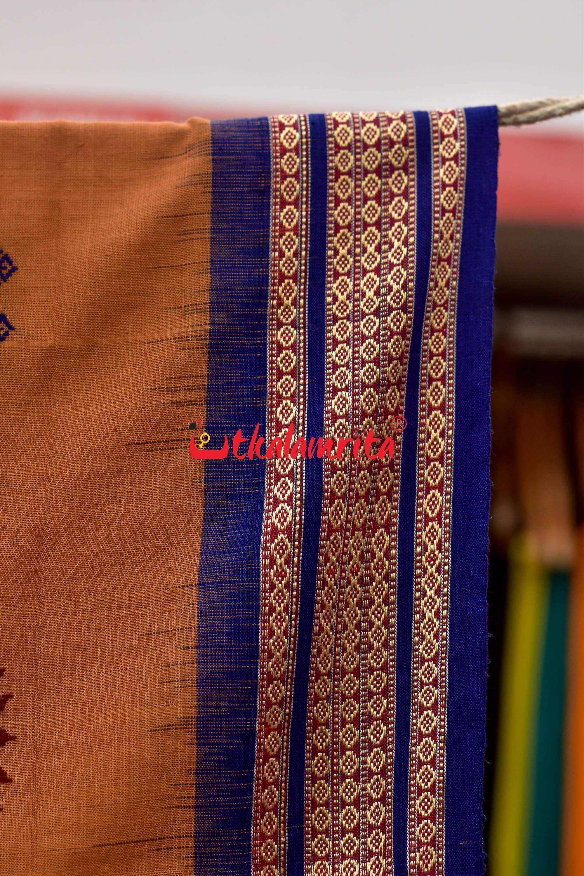 Biscuit Blue Padam Bomkai Cotton Saree