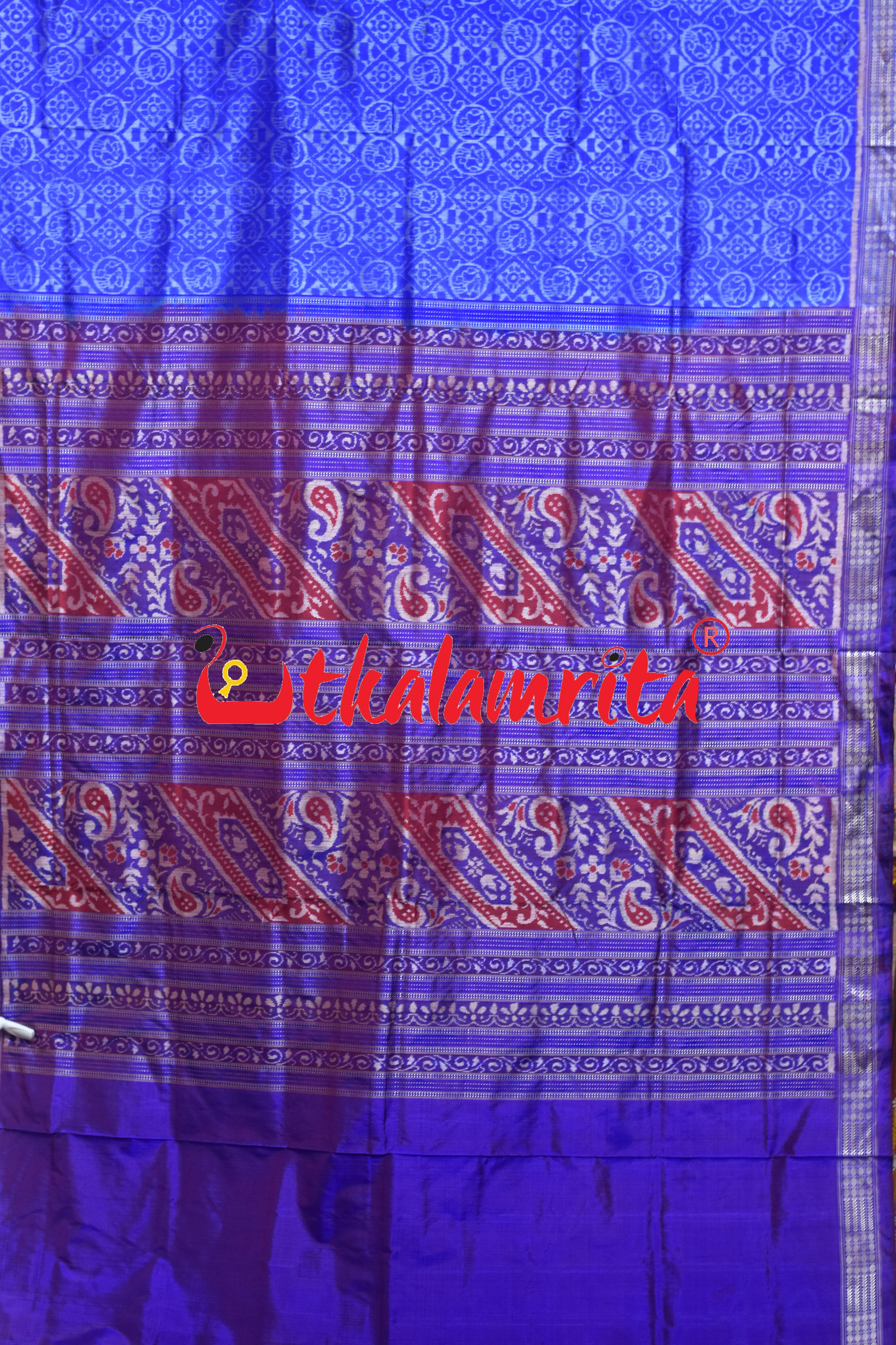 Ice Blue Sambalpuri Bandha Silk Saree