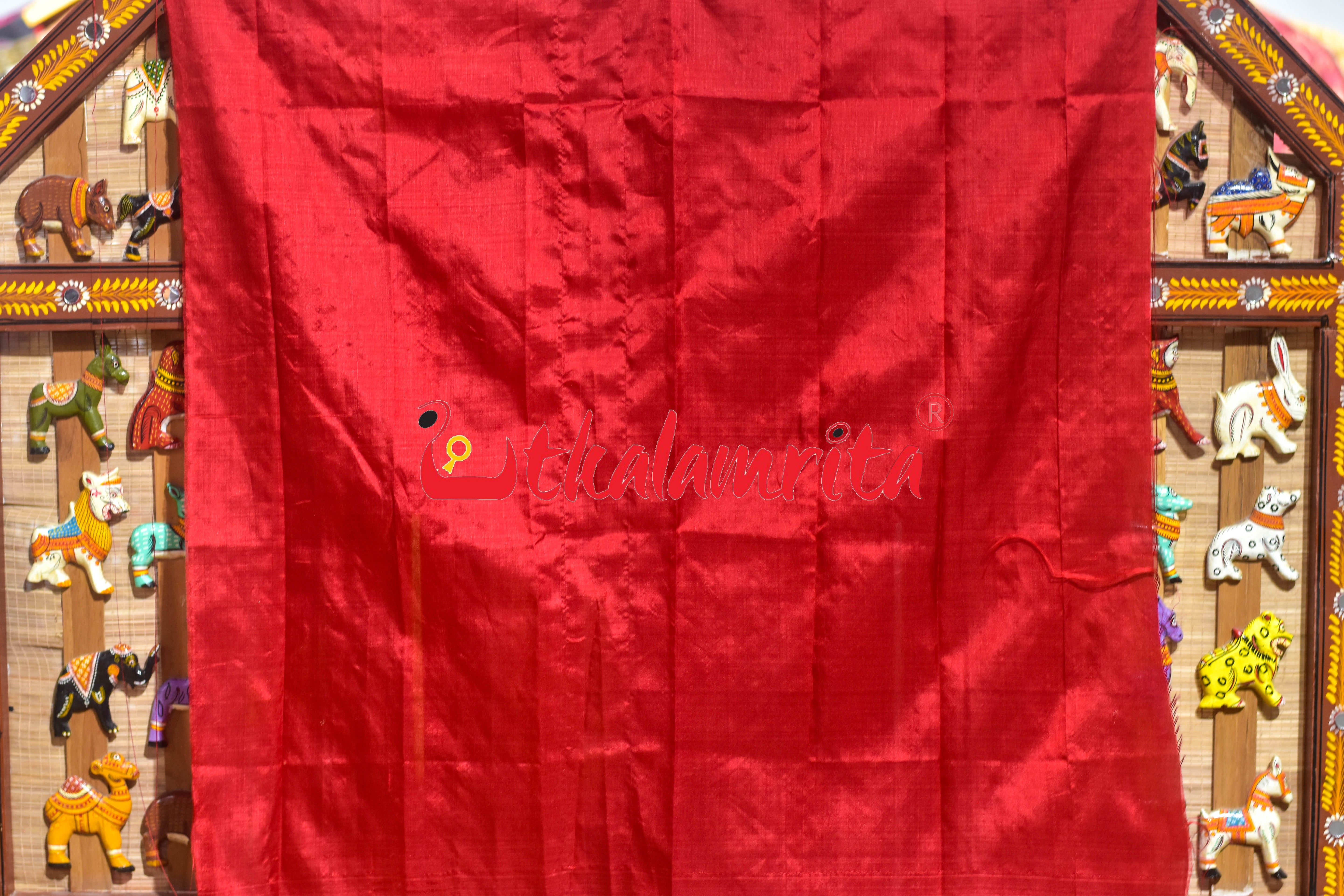 Self Red Sankha Khandua Silk Saree