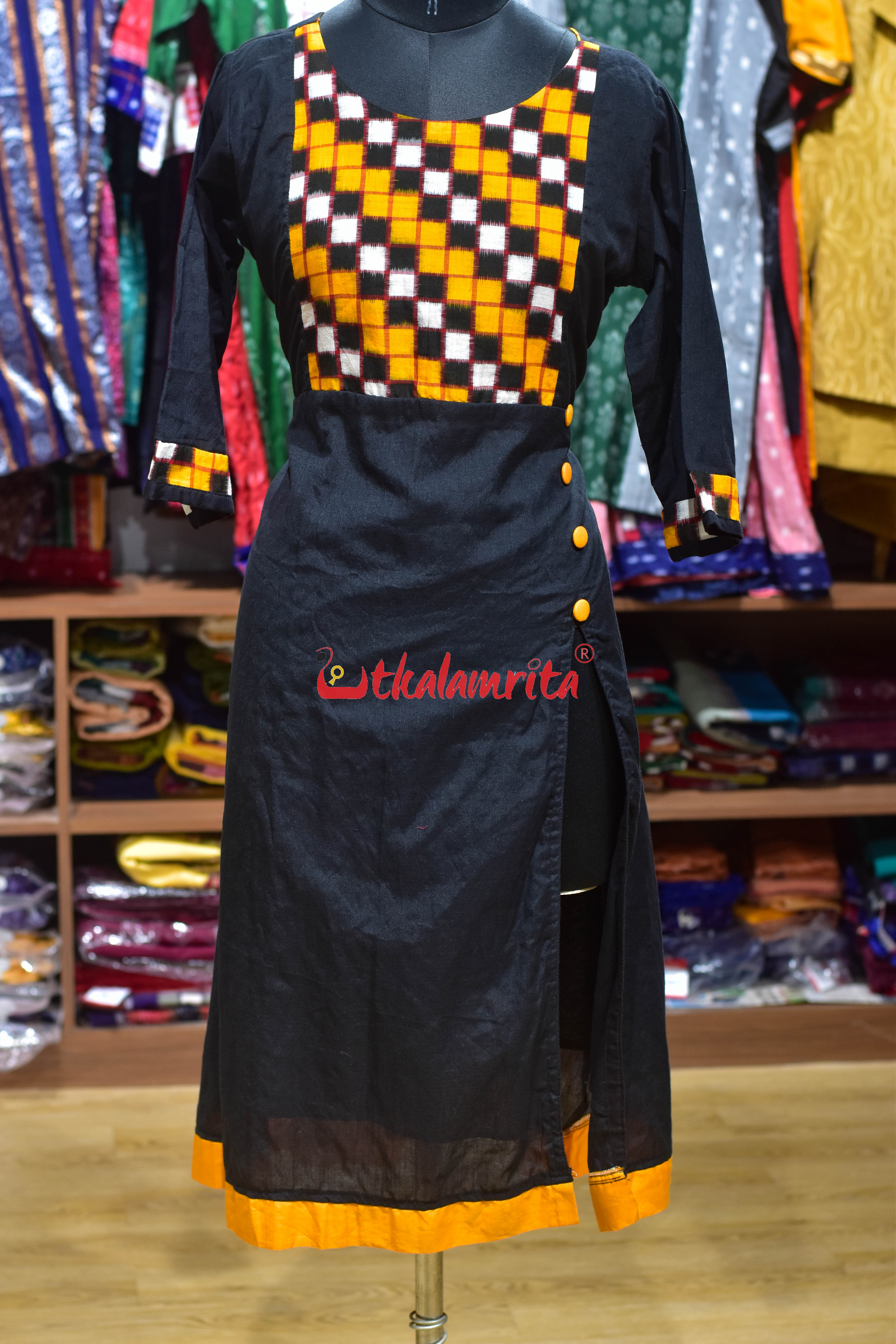 Black Yellow Sambalpuri Anarkali