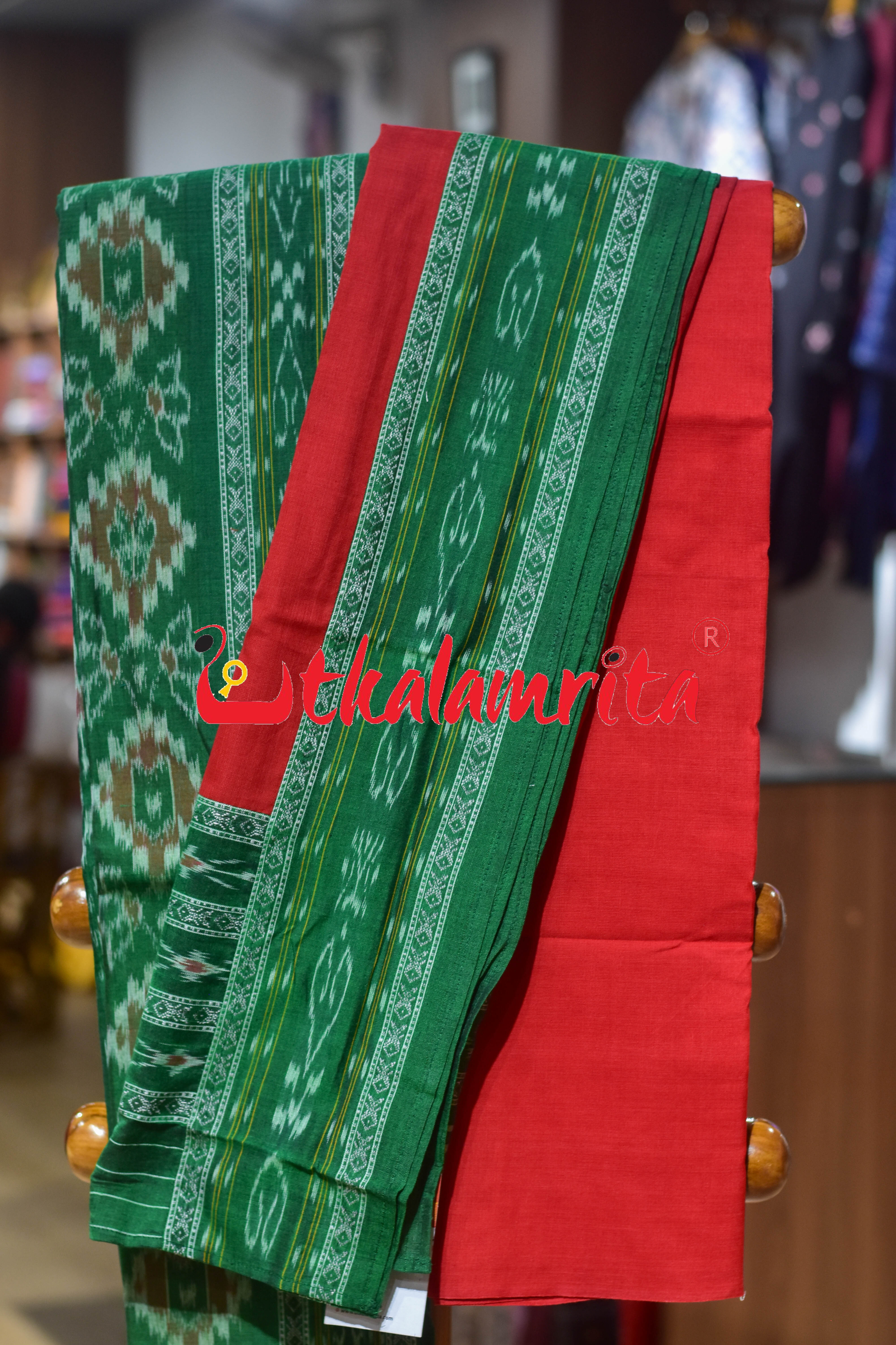 Green Red Middle Design Cotton Dress Set