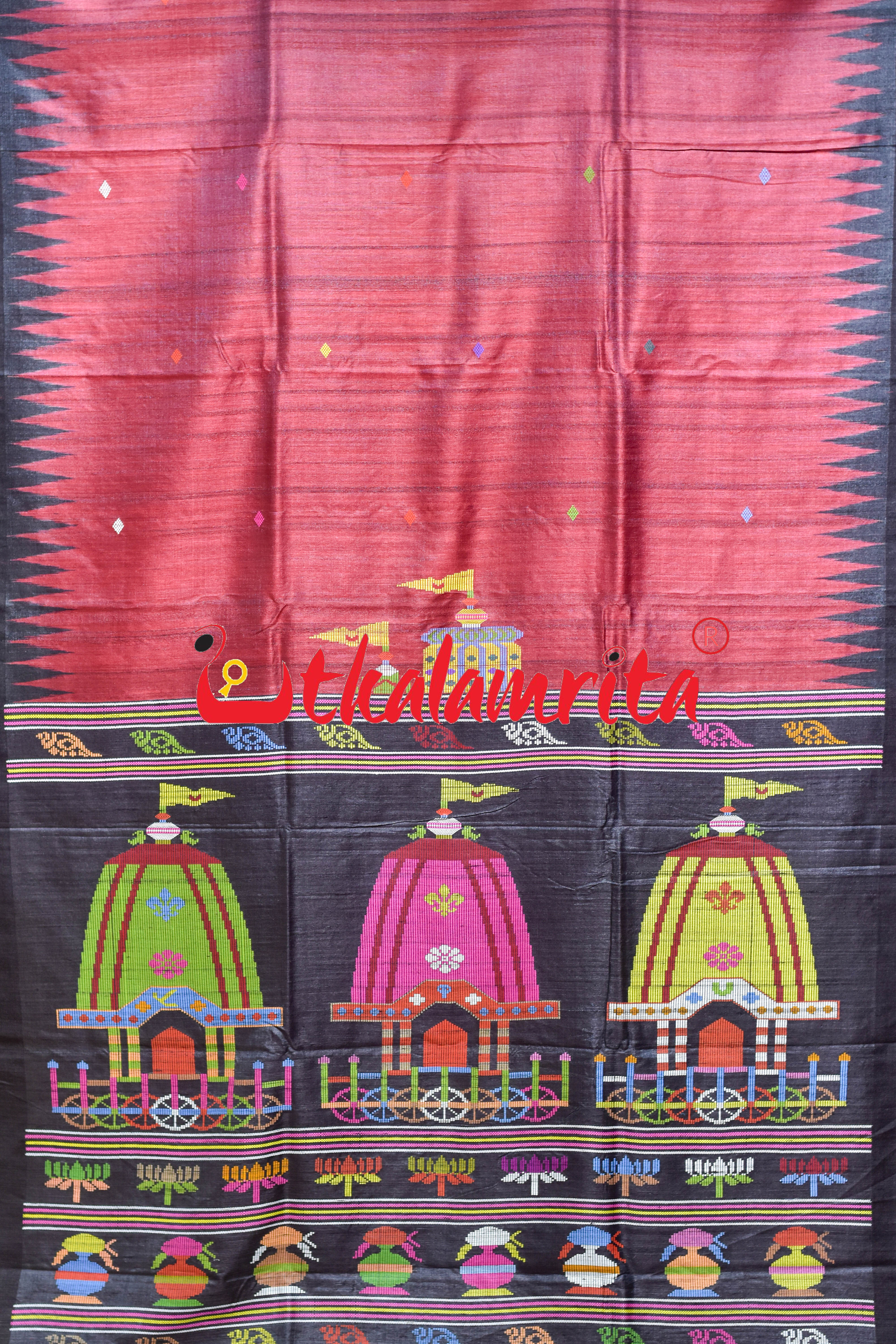 Red Black Ratha Jatra Gopalpur Tussar Silk Saree