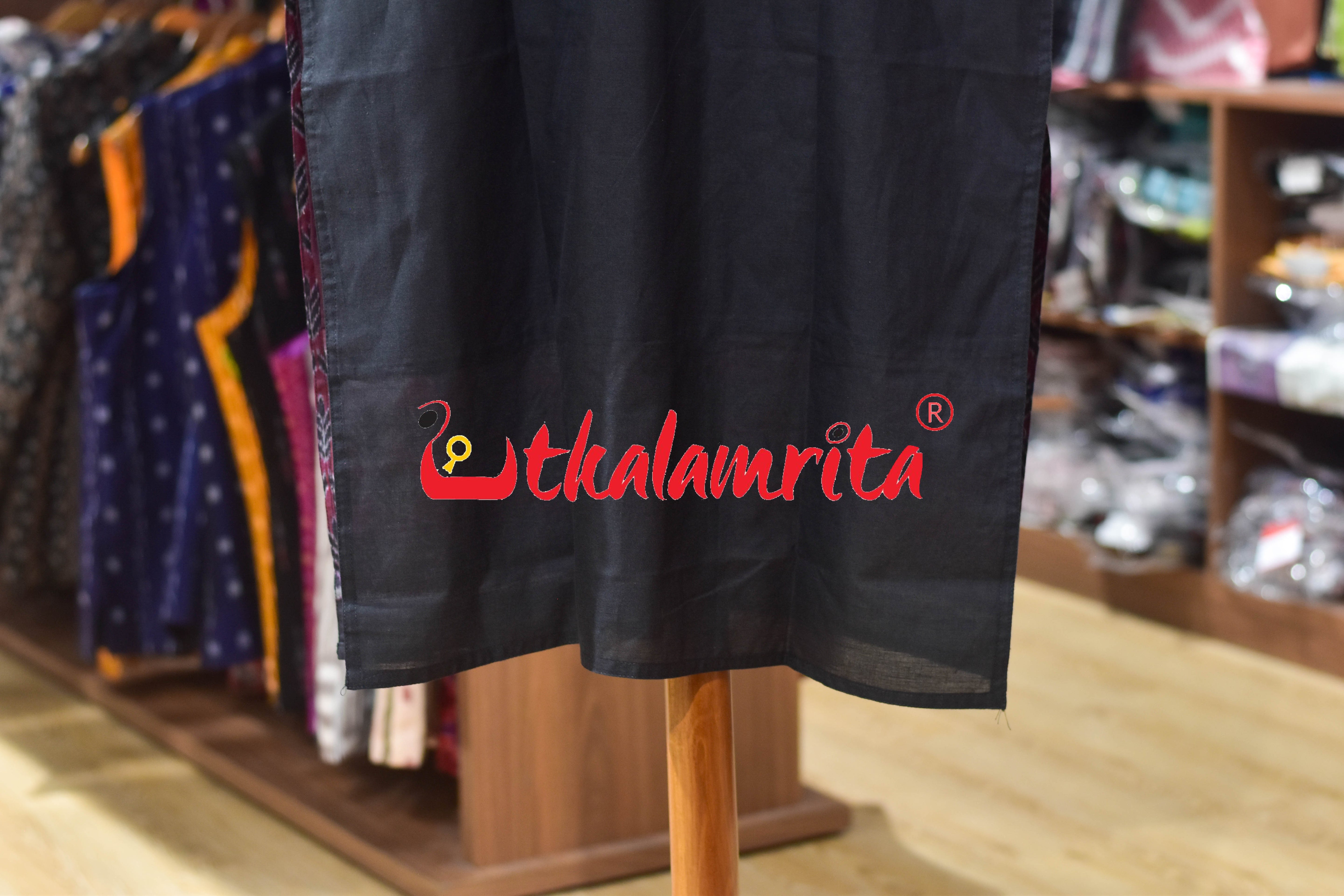 Black and Maroon Ferns Sambalpuri (Ladies Kurti)