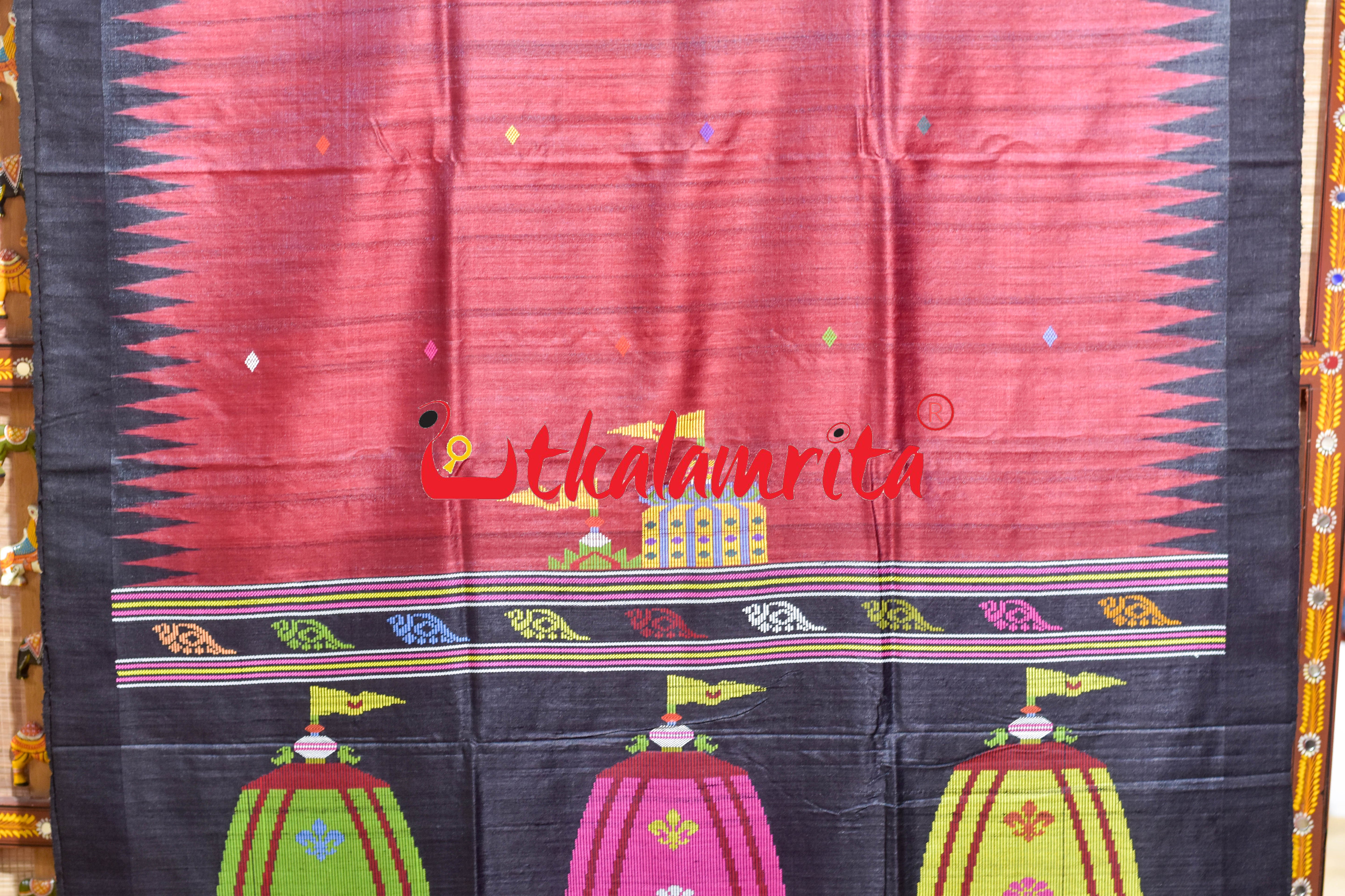 Red Black Ratha Jatra Gopalpur Tussar Silk Saree