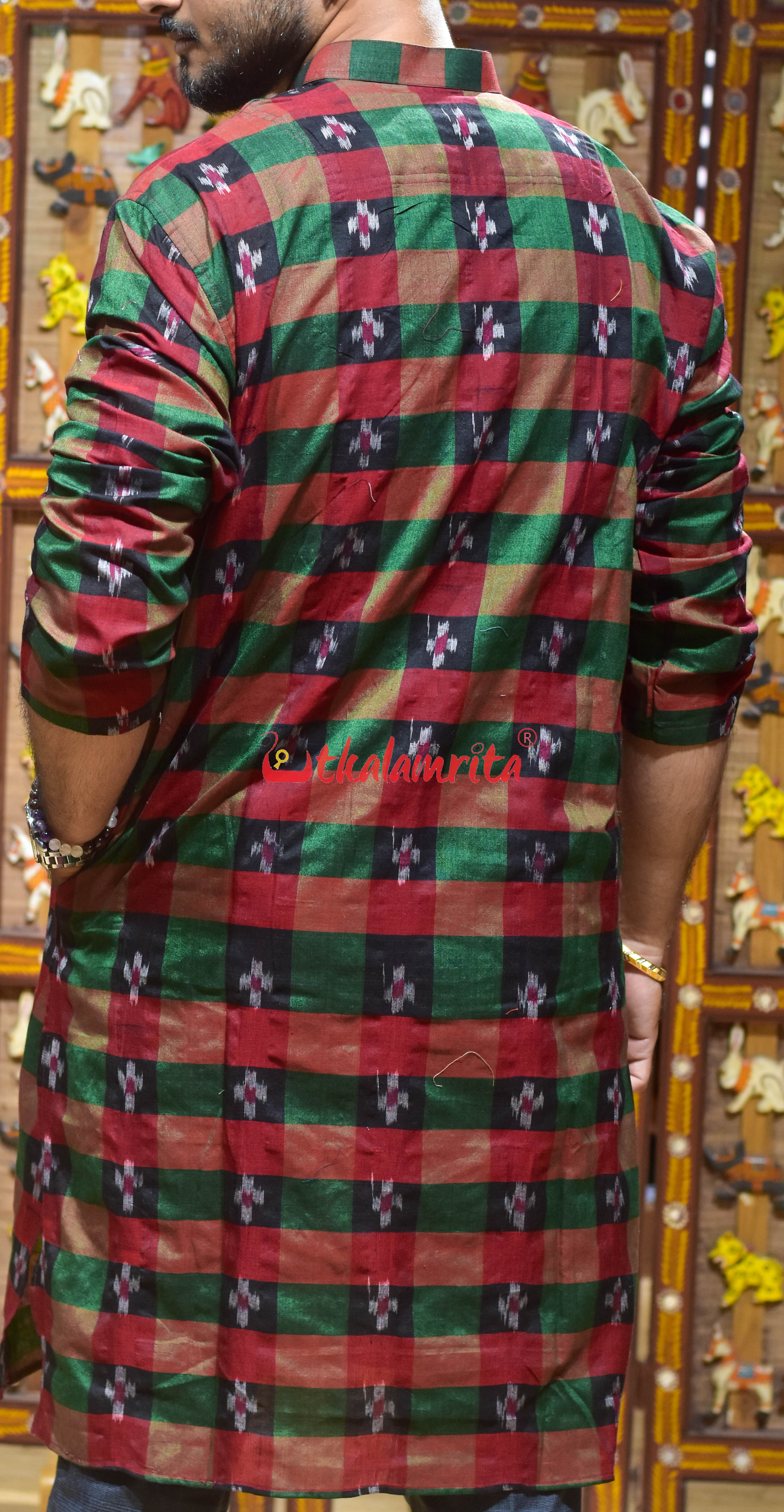 Black Green Checks Pasapali (Men's Long Kurta)