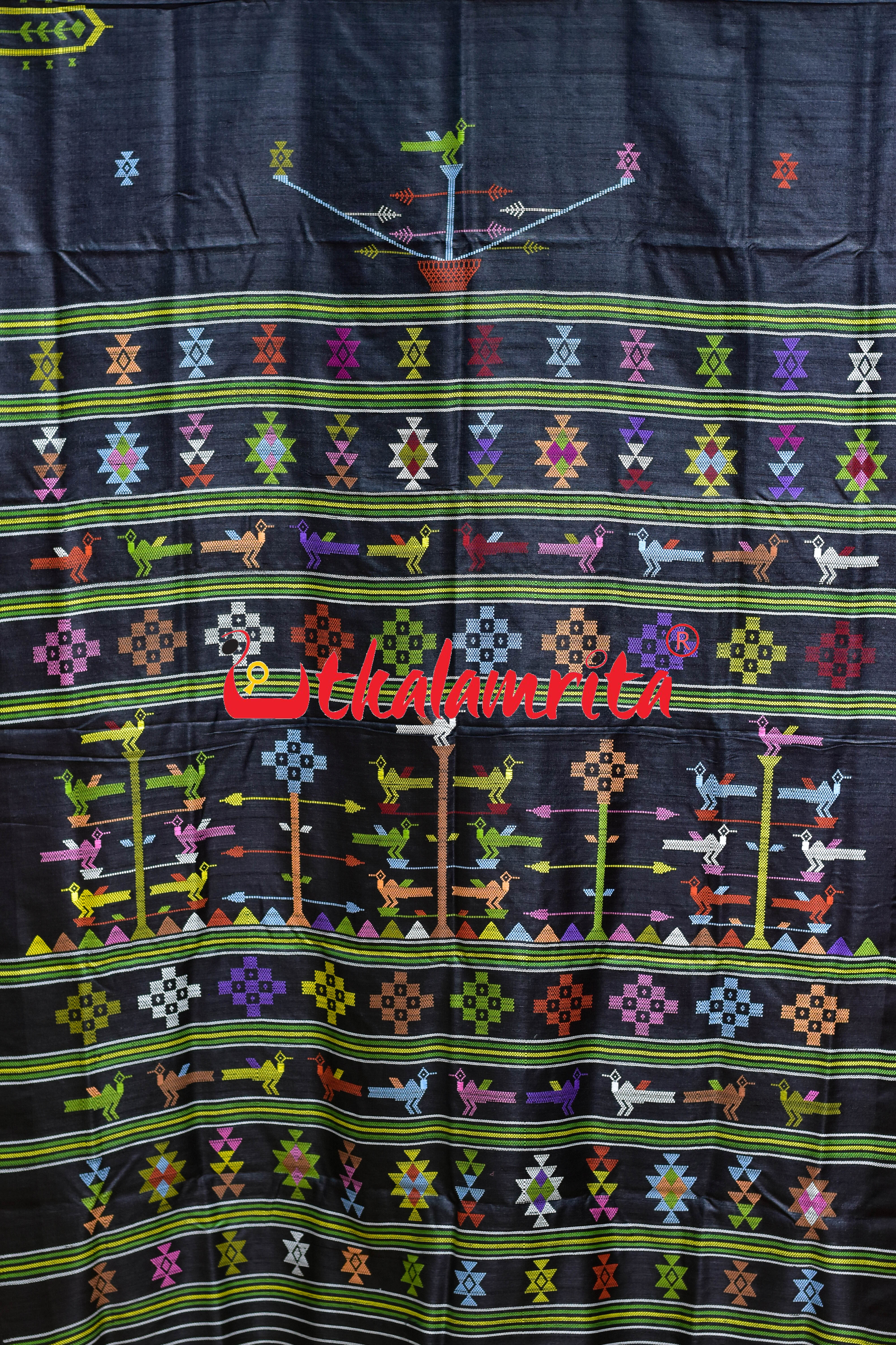 Black Chadheibana Gopalpur Tussar Silk Saree