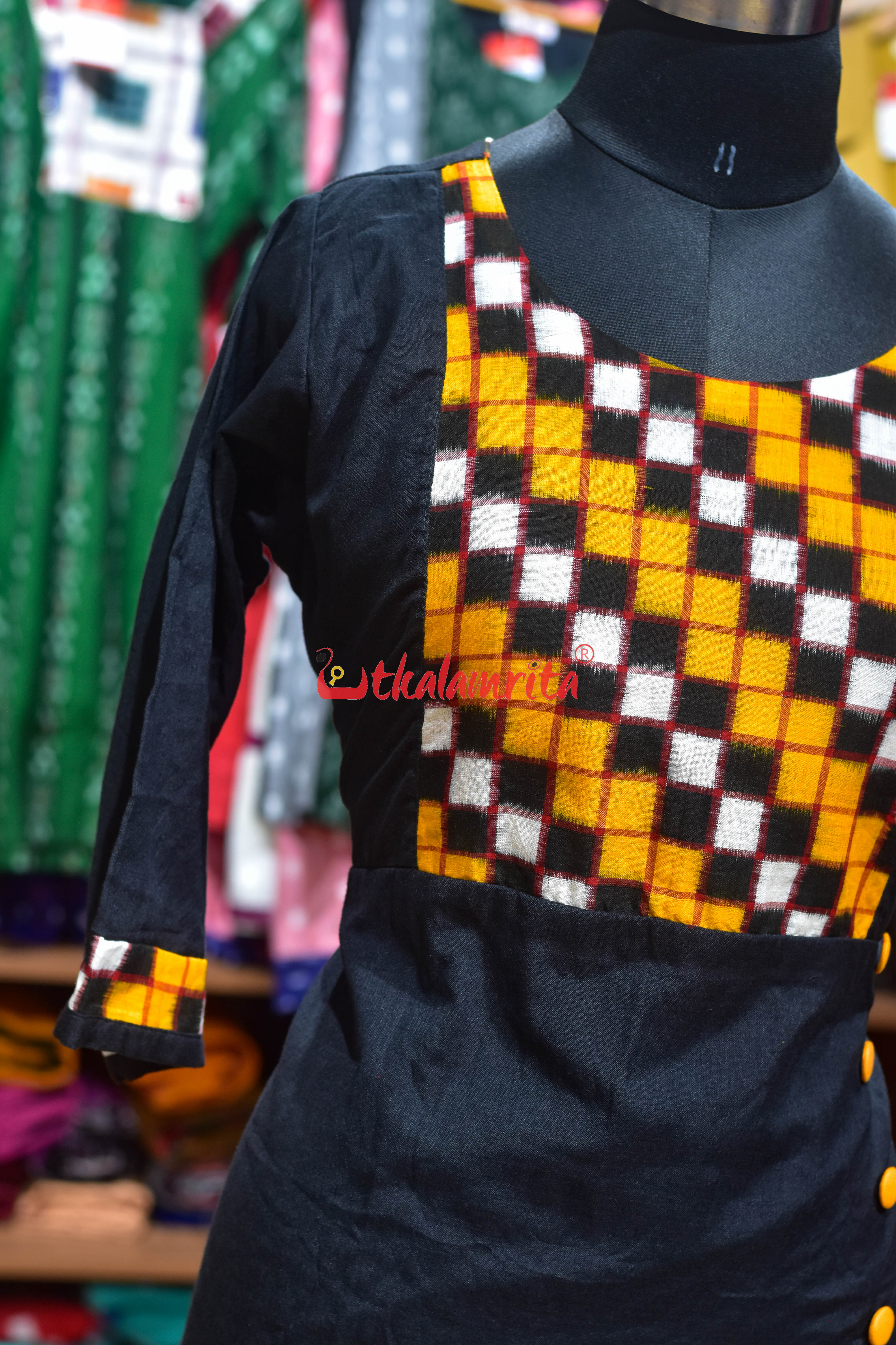 Black Yellow Sambalpuri Anarkali