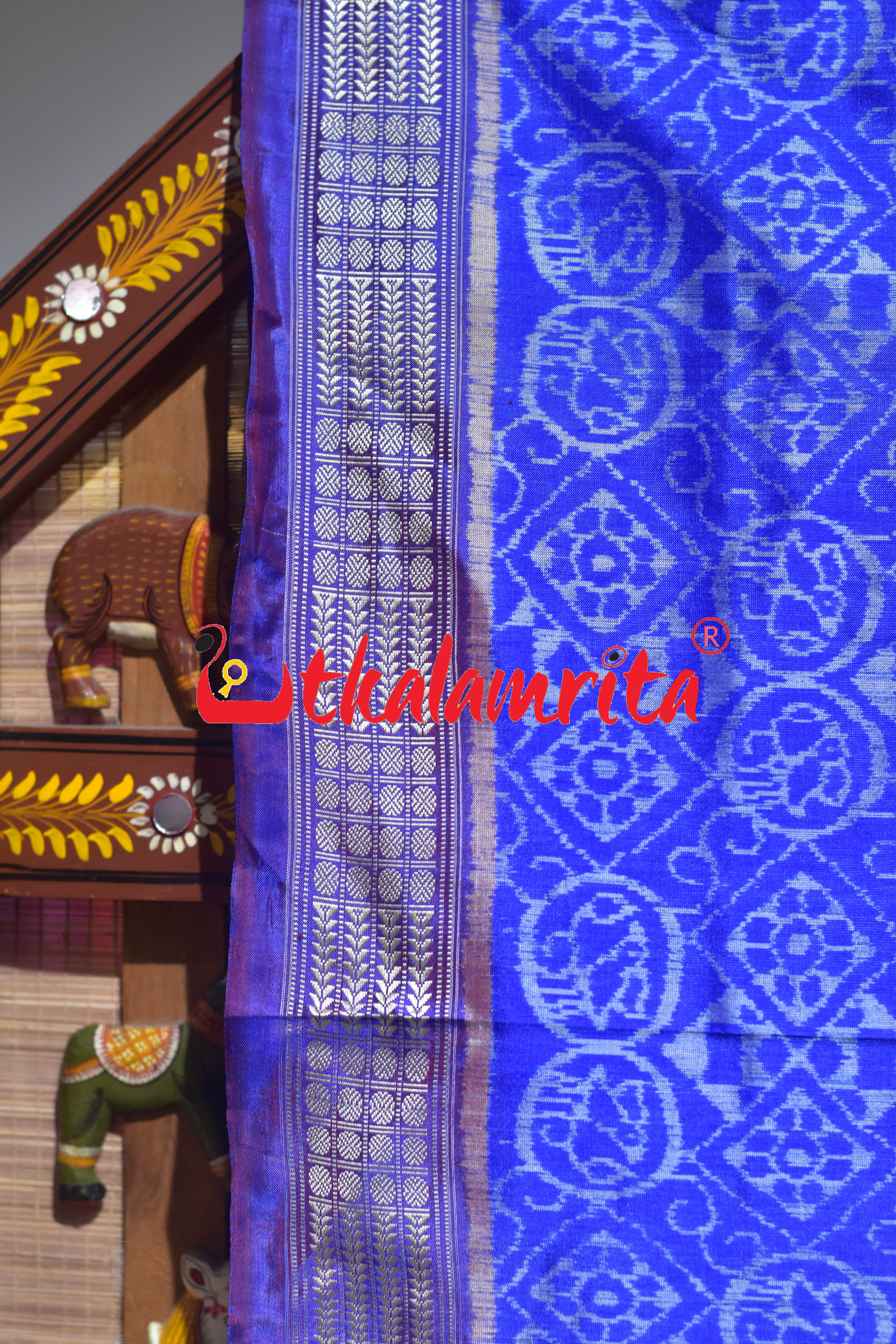 Ice Blue Sambalpuri Bandha Silk Saree