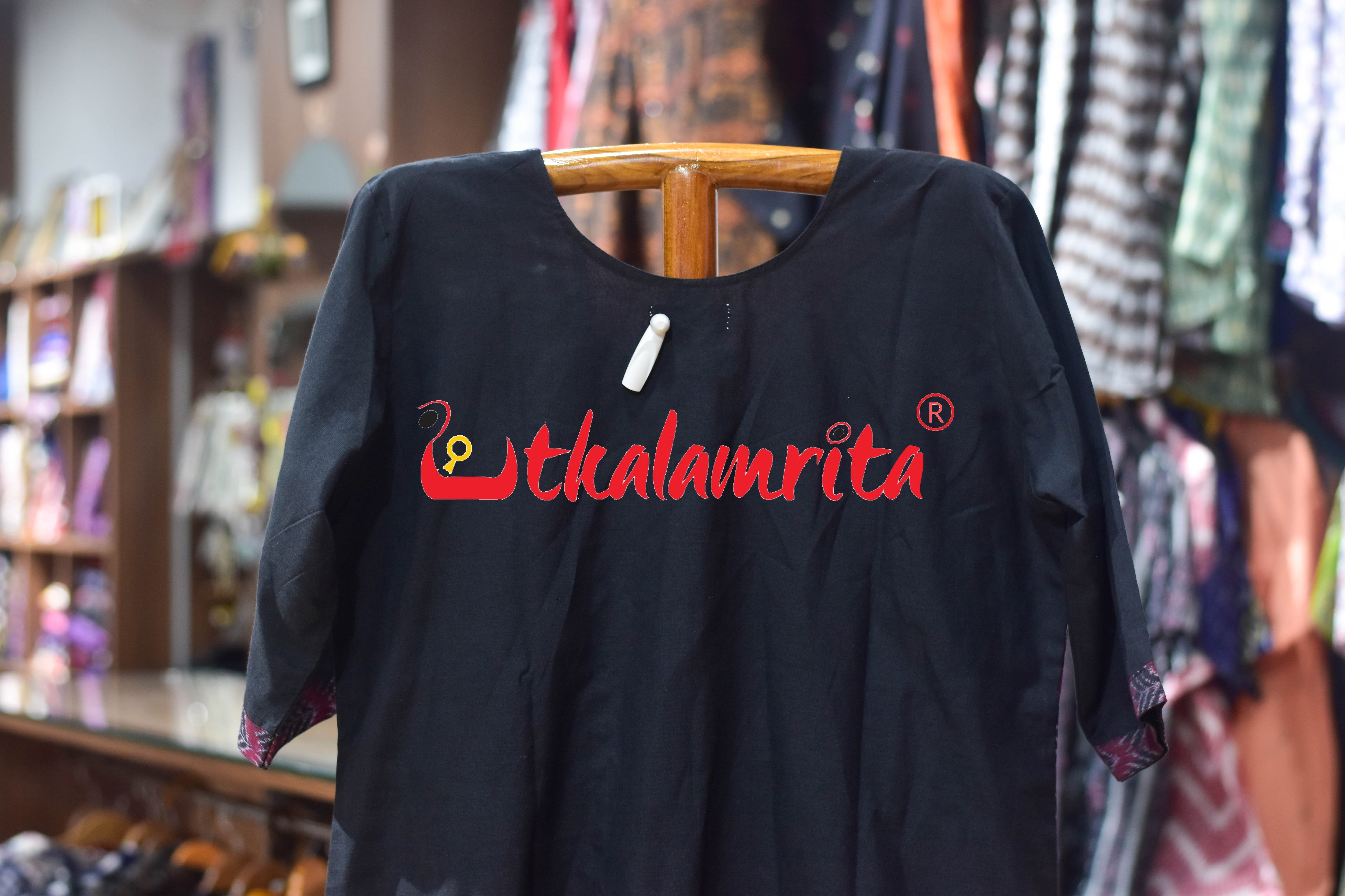 Black and Maroon Ferns Sambalpuri (Ladies Kurti)