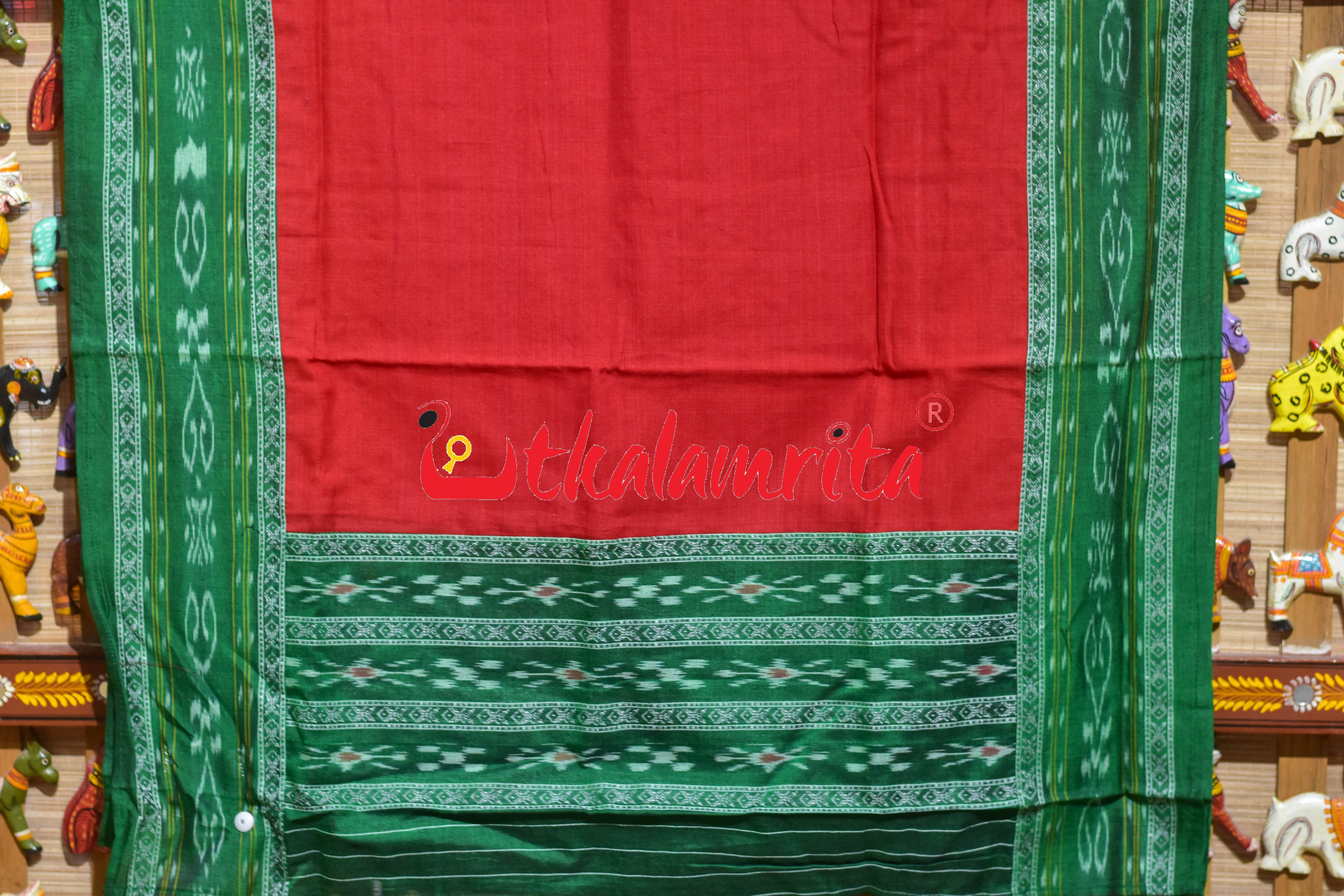 Green Red Middle Design Cotton Dress Set