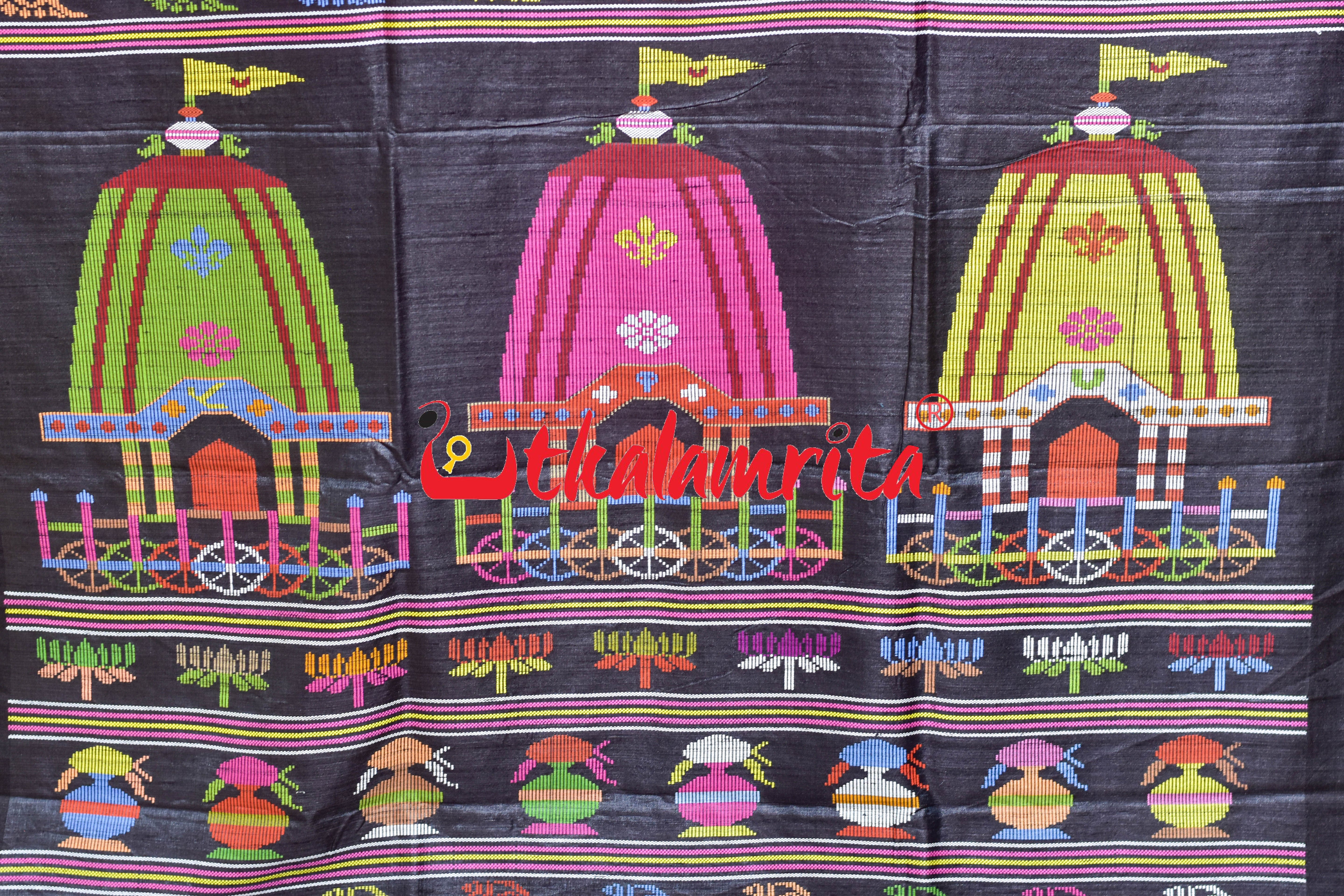 Red Black Ratha Jatra Gopalpur Tussar Silk Saree