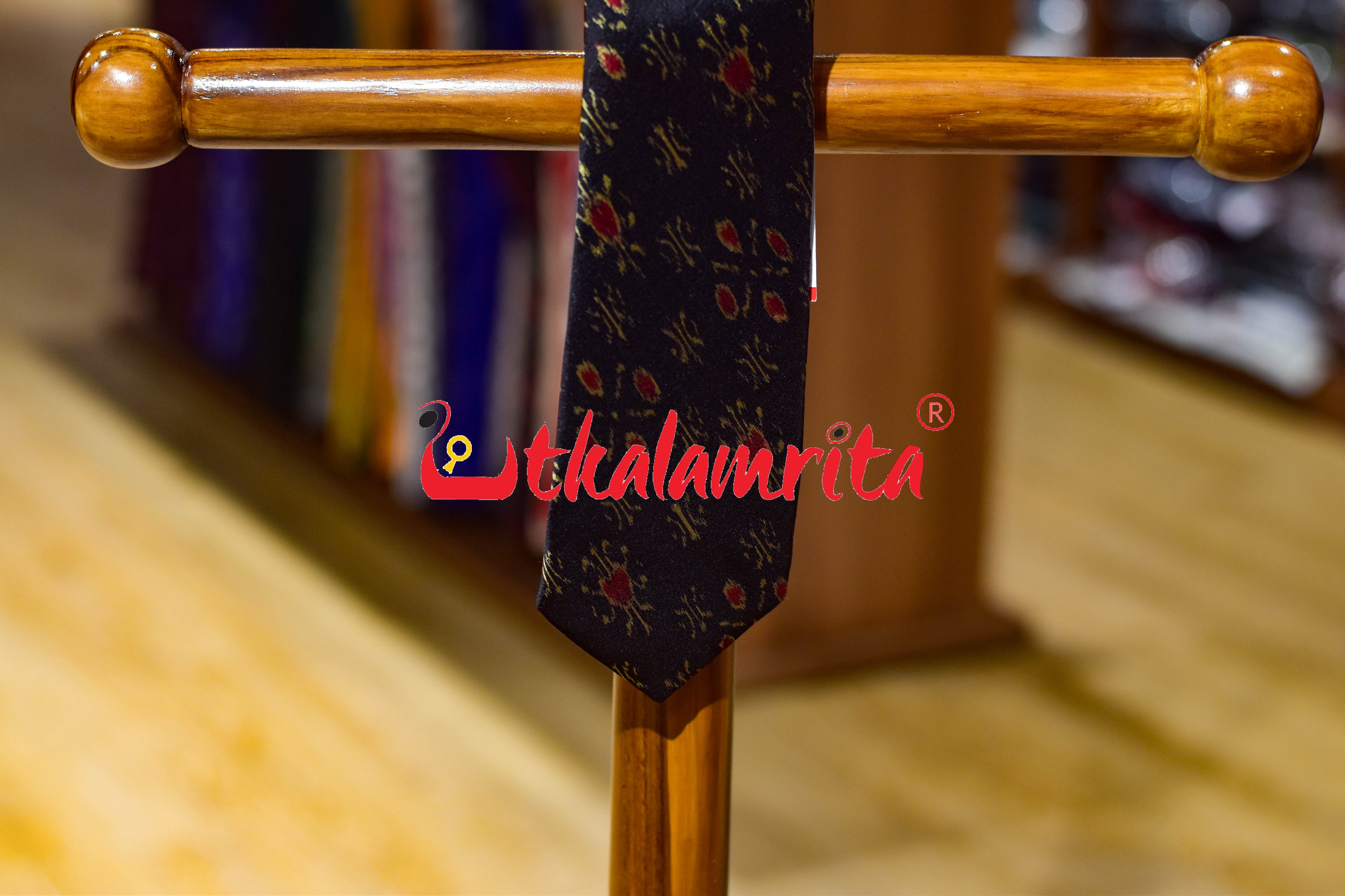 Black Red Star Flower Sambalpuri Silk (Tie)
