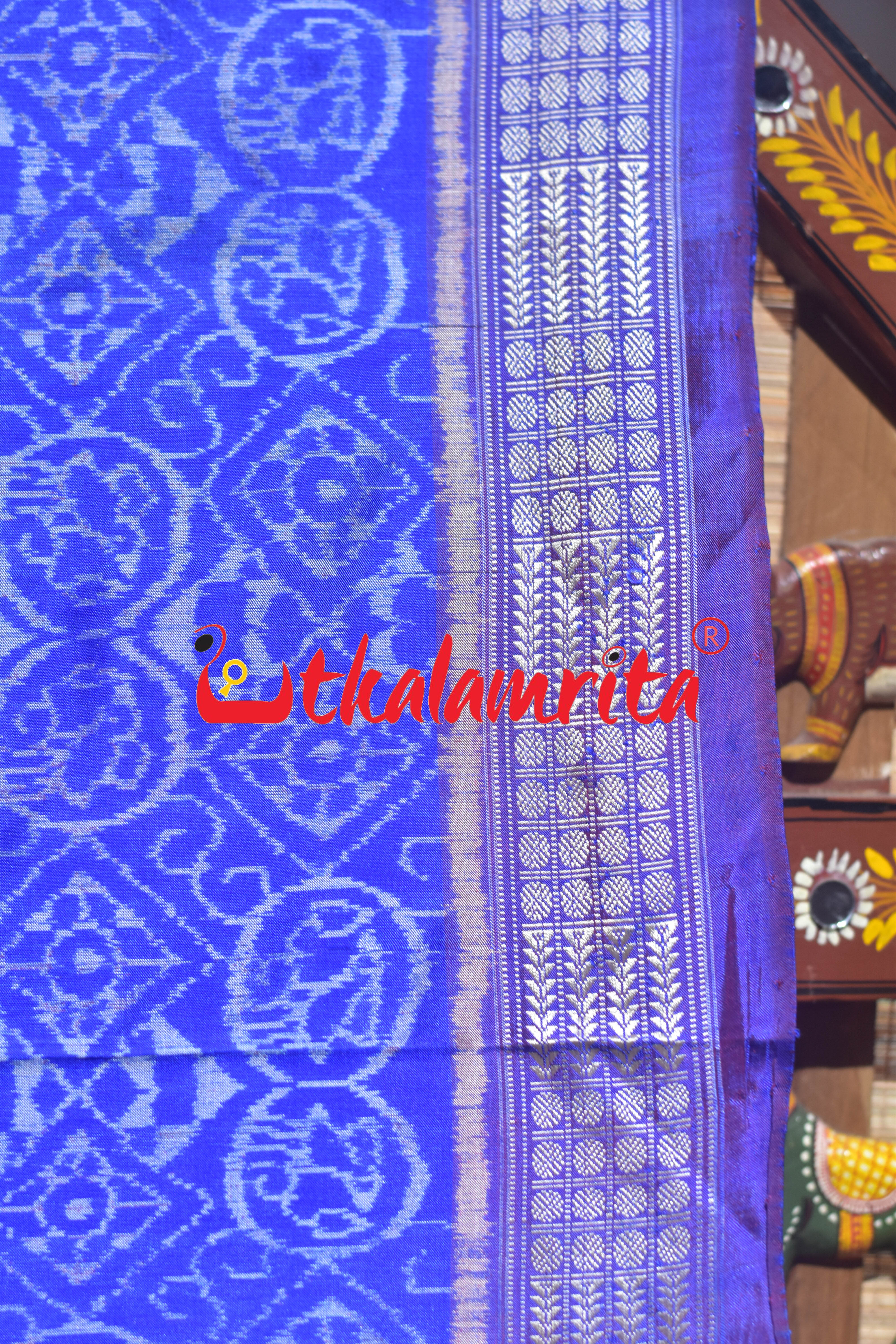 Ice Blue Sambalpuri Bandha Silk Saree