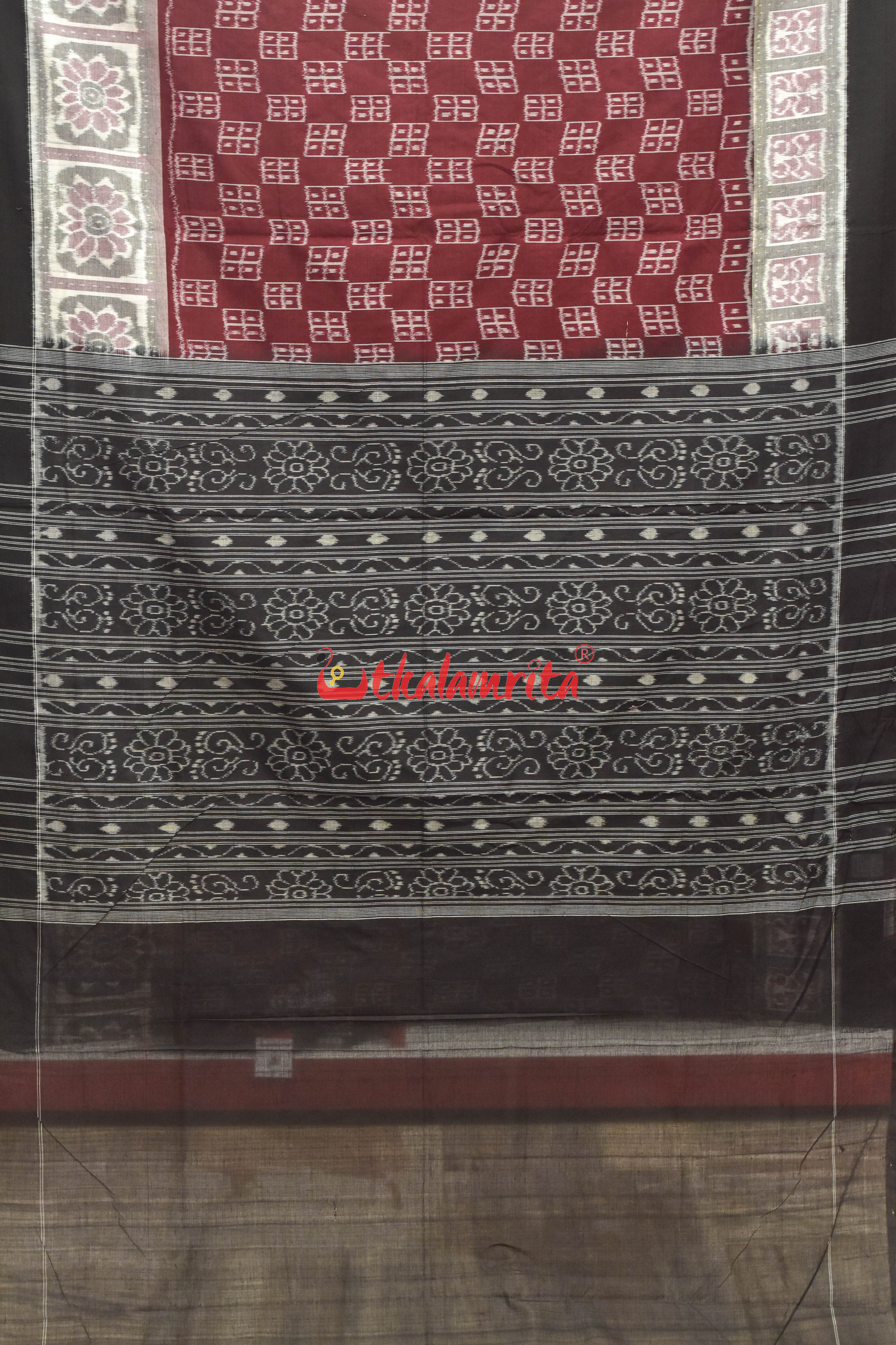 Maroon Windows Bandha Sambalpuri Cotton Saree